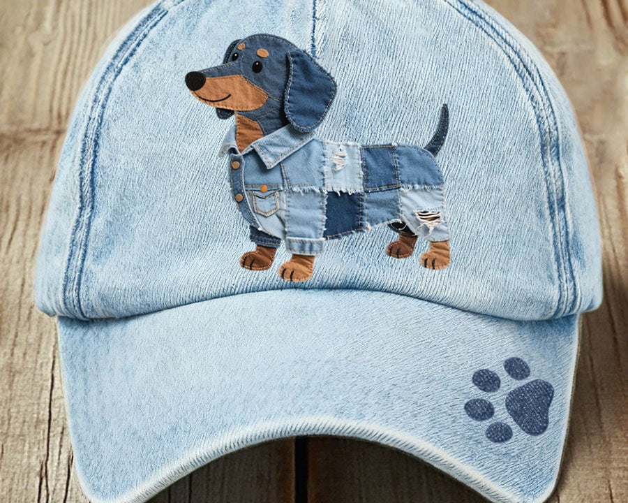 Bonita - Unisex patchwork džínová bunda pro domácí mazlíčky s jezevčíkem
