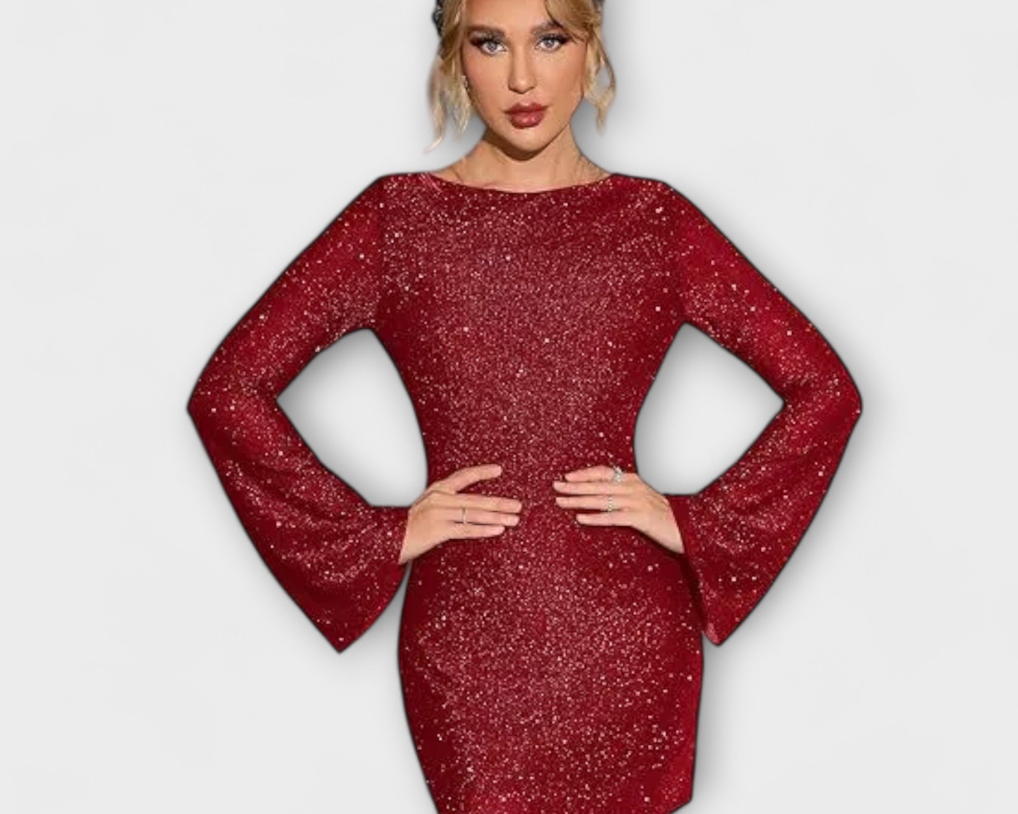 Backless sequined dress with long sleeves