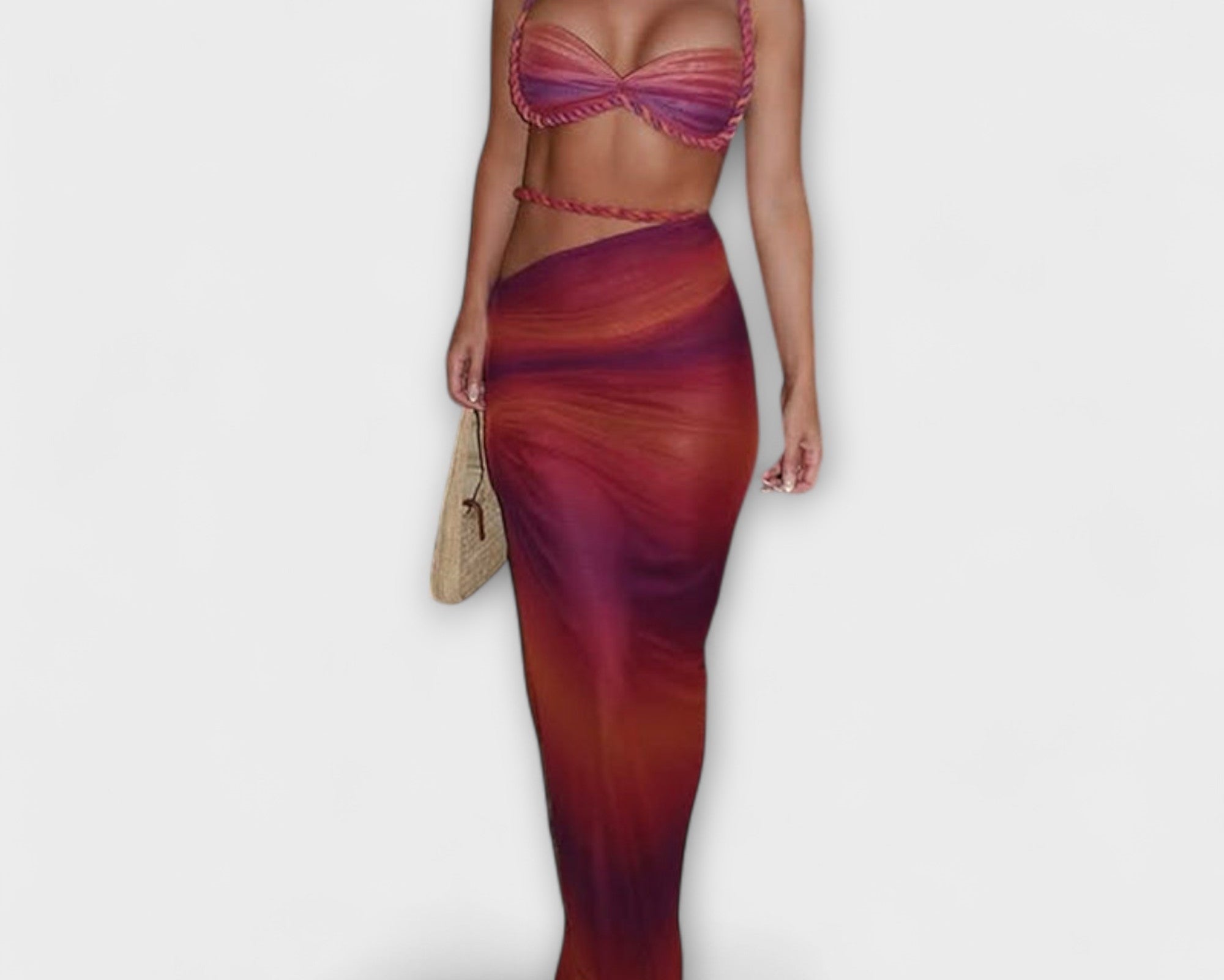 Jane - Stylový gradientový pletený crop top a overskirt duo