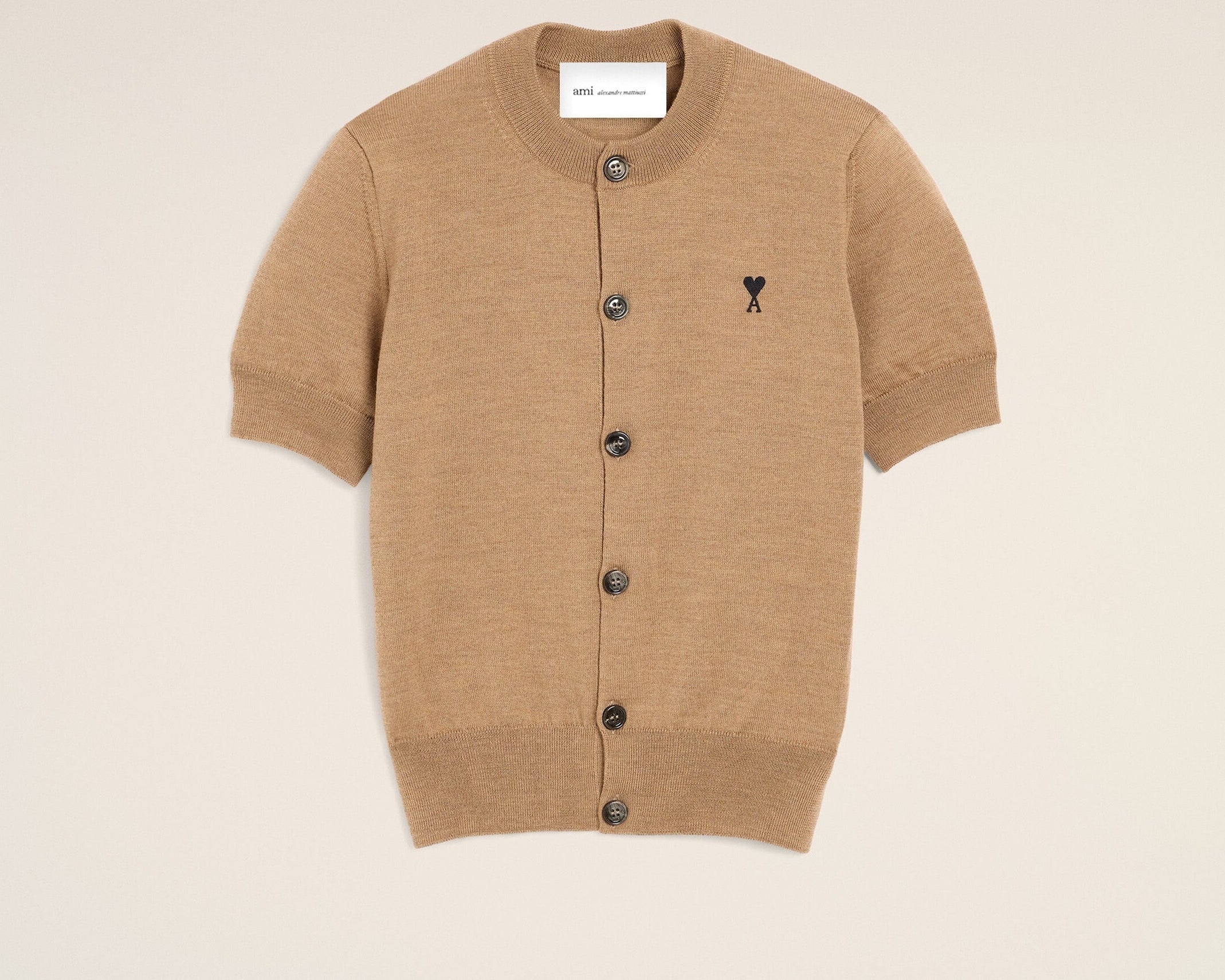 Cardigan marron en laine manches courtes Ami de Coeur