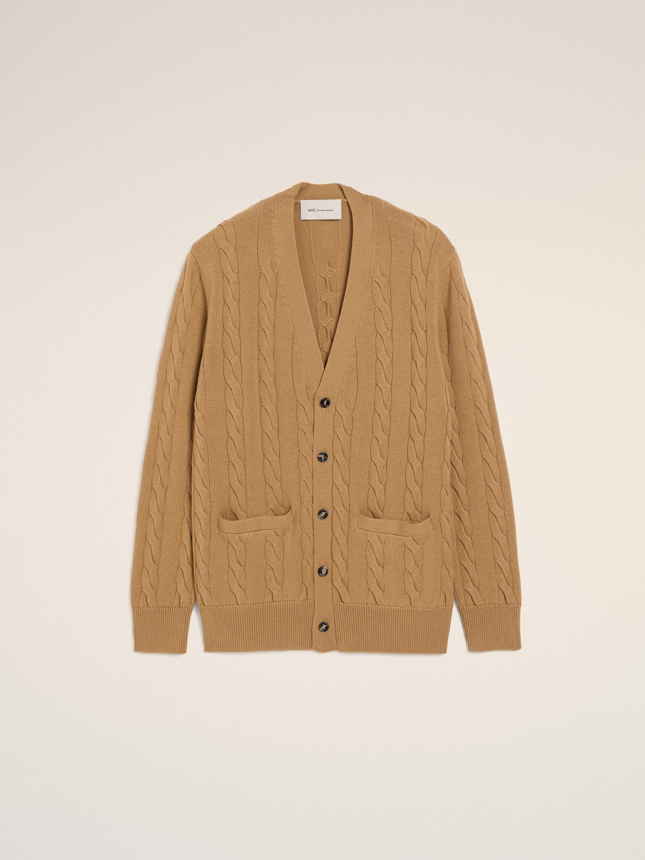 Cardigan Torsadé Marron En Laine Et Coton