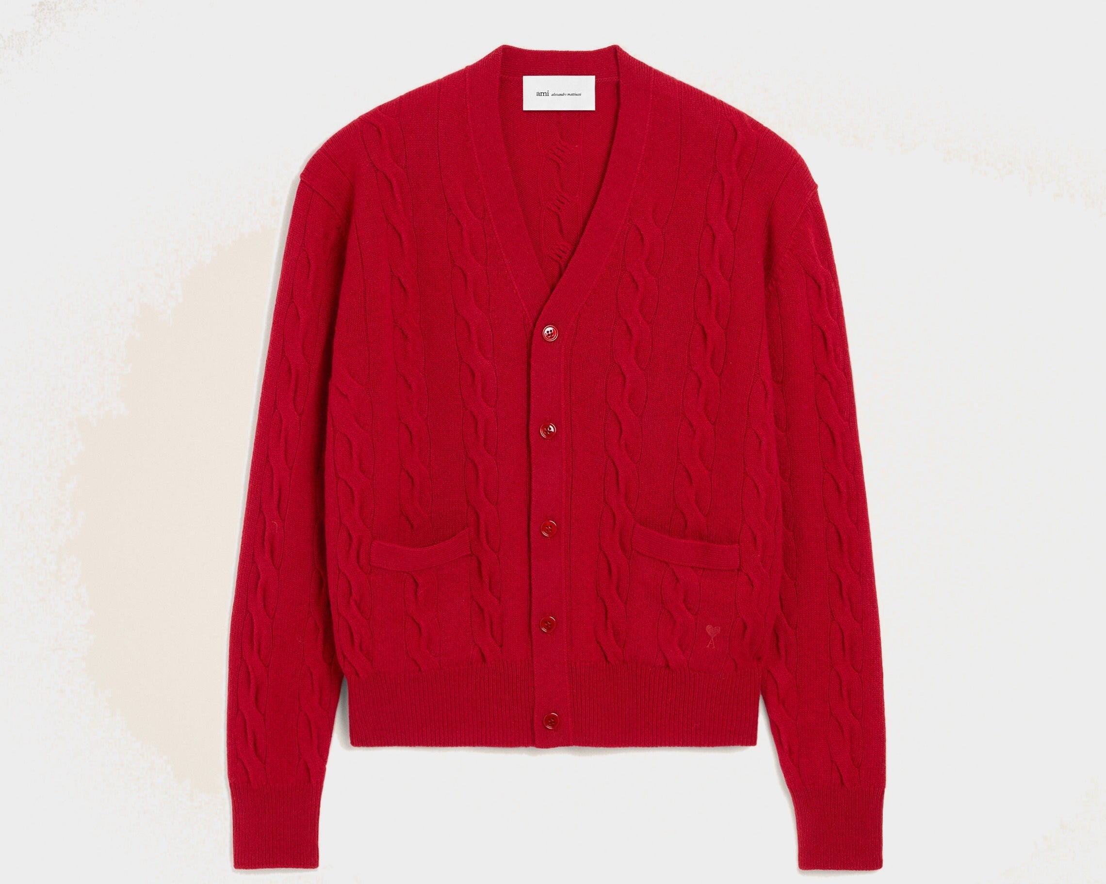 Cardigan torsadé rouge en laine