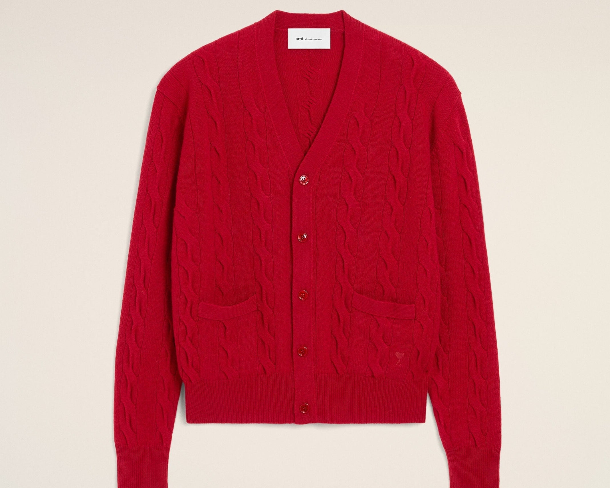 Cardigan torsadé rouge en laine