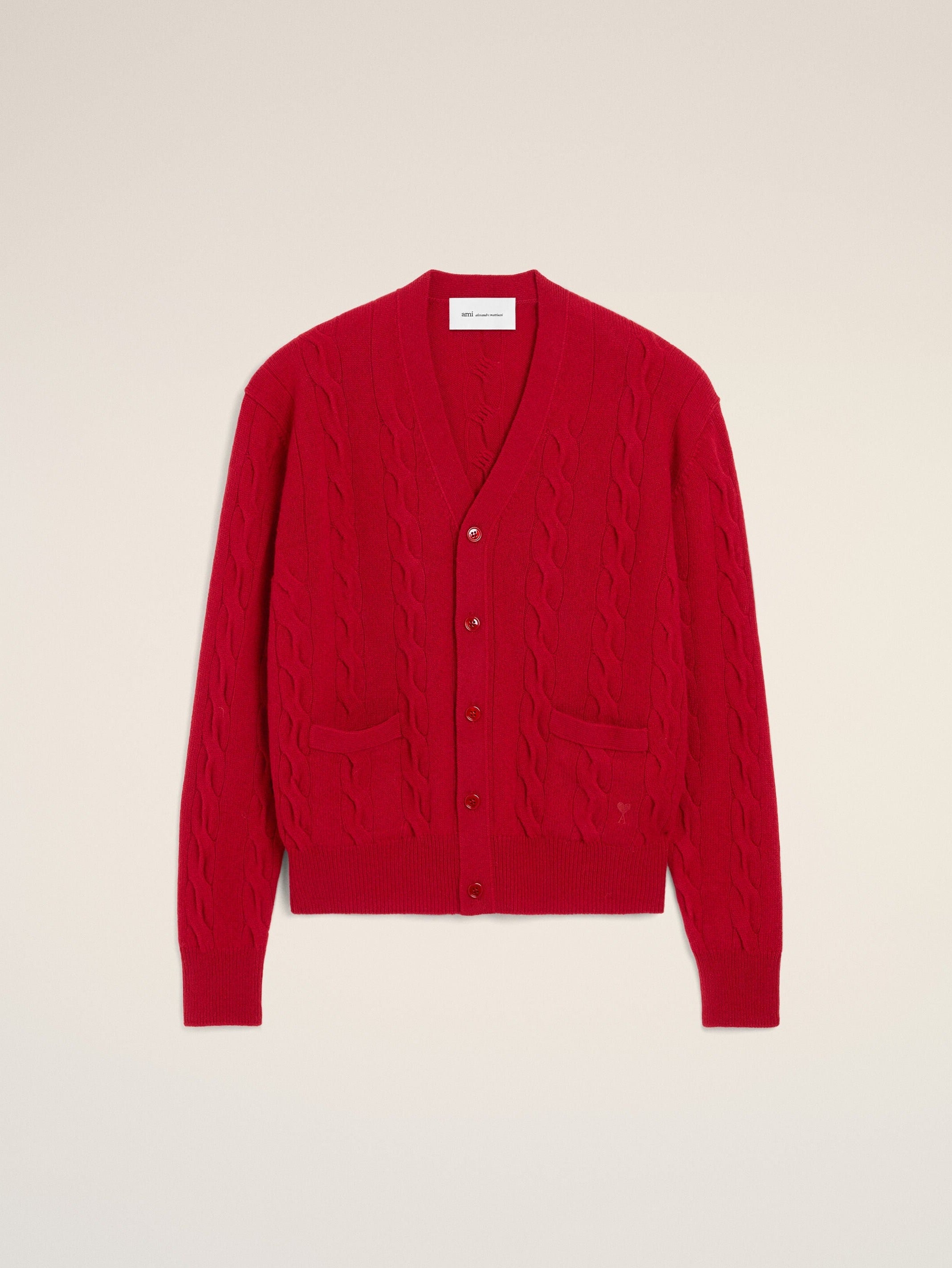 Cardigan torsadé rouge en laine