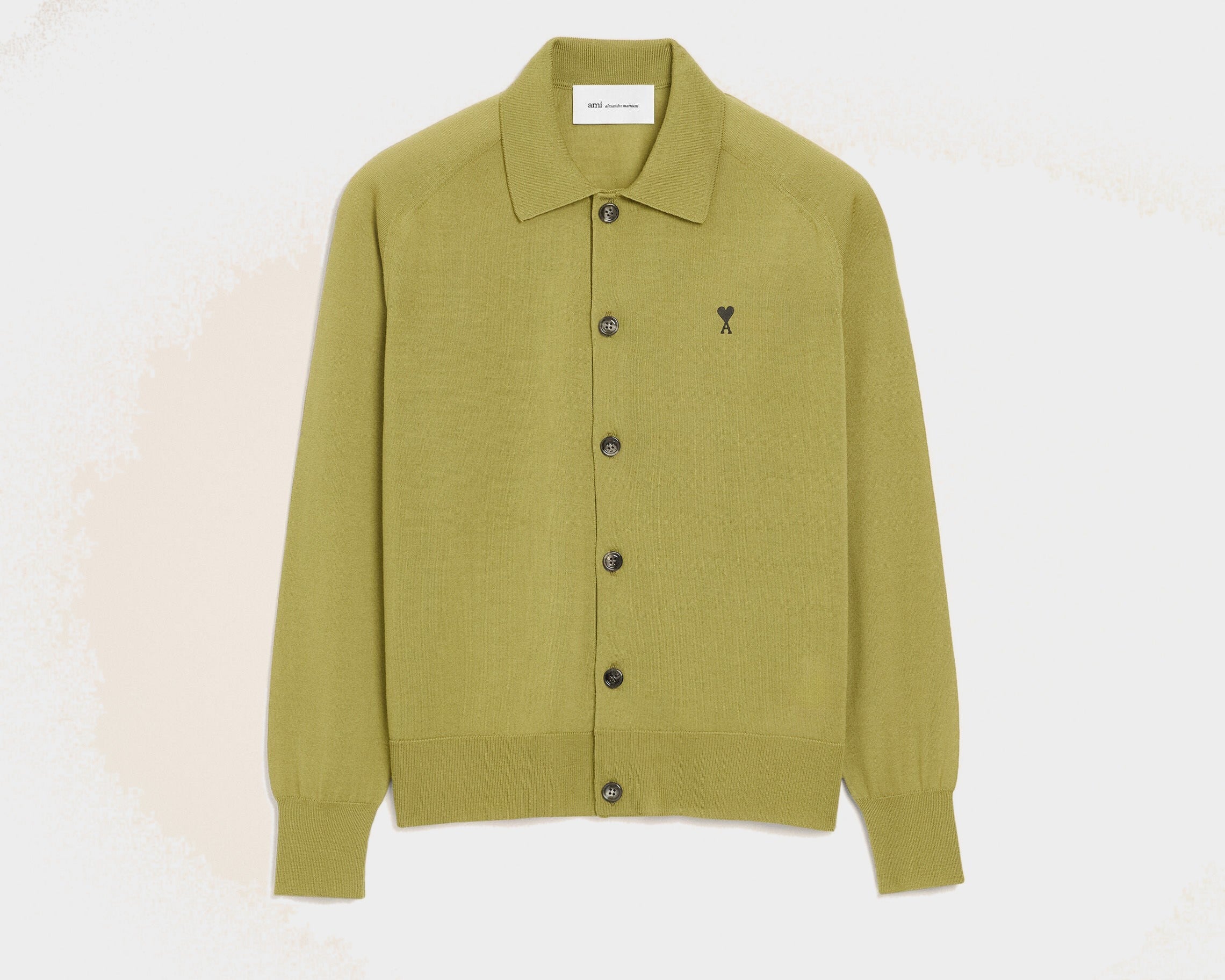 Cardigan Vert Col Chemise Ami De Coeur en Laine