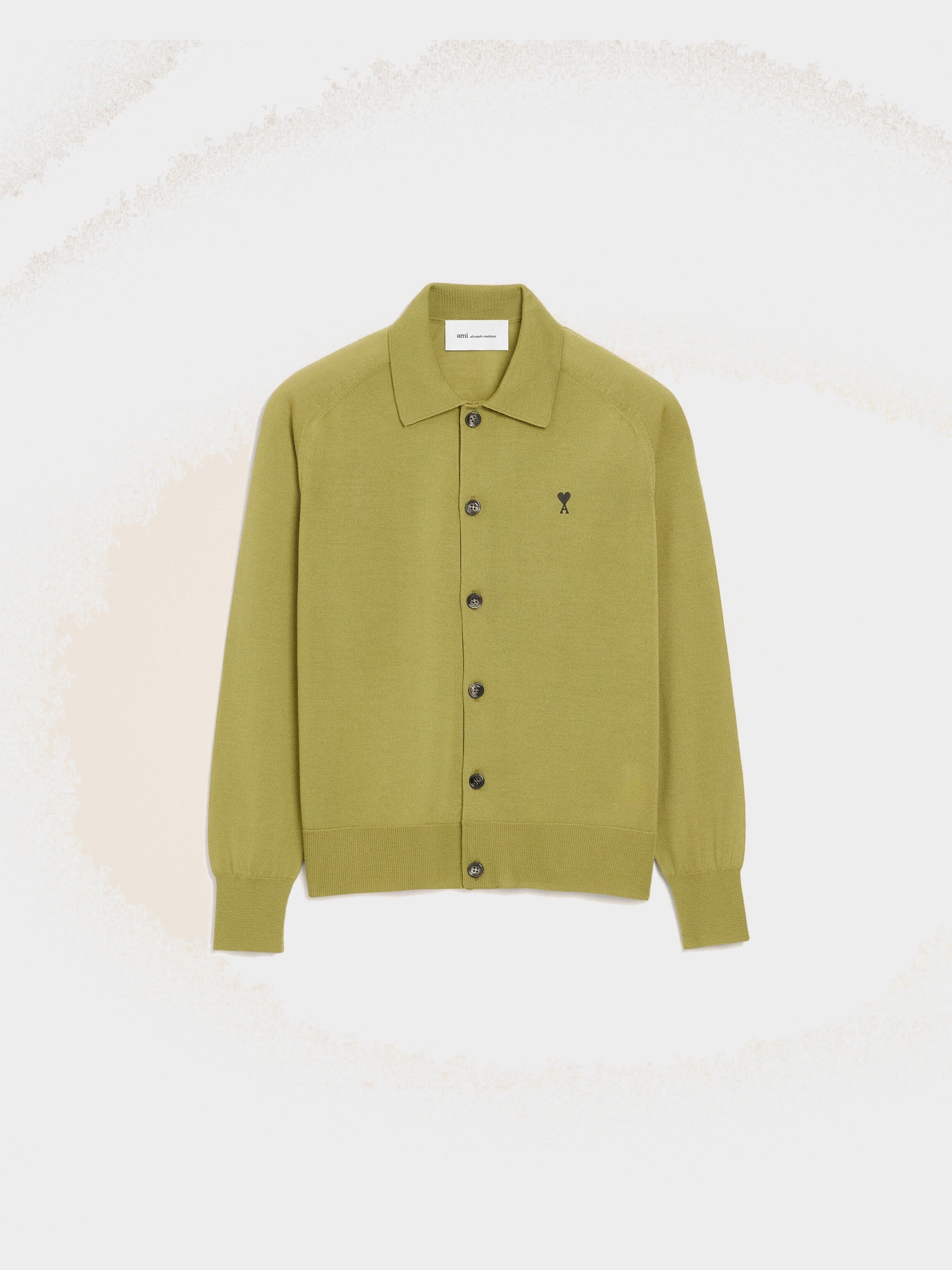 Cardigan Vert Col Chemise Ami De Coeur en Laine
