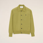 Cardigan Vert Col Chemise Ami De Coeur en Laine