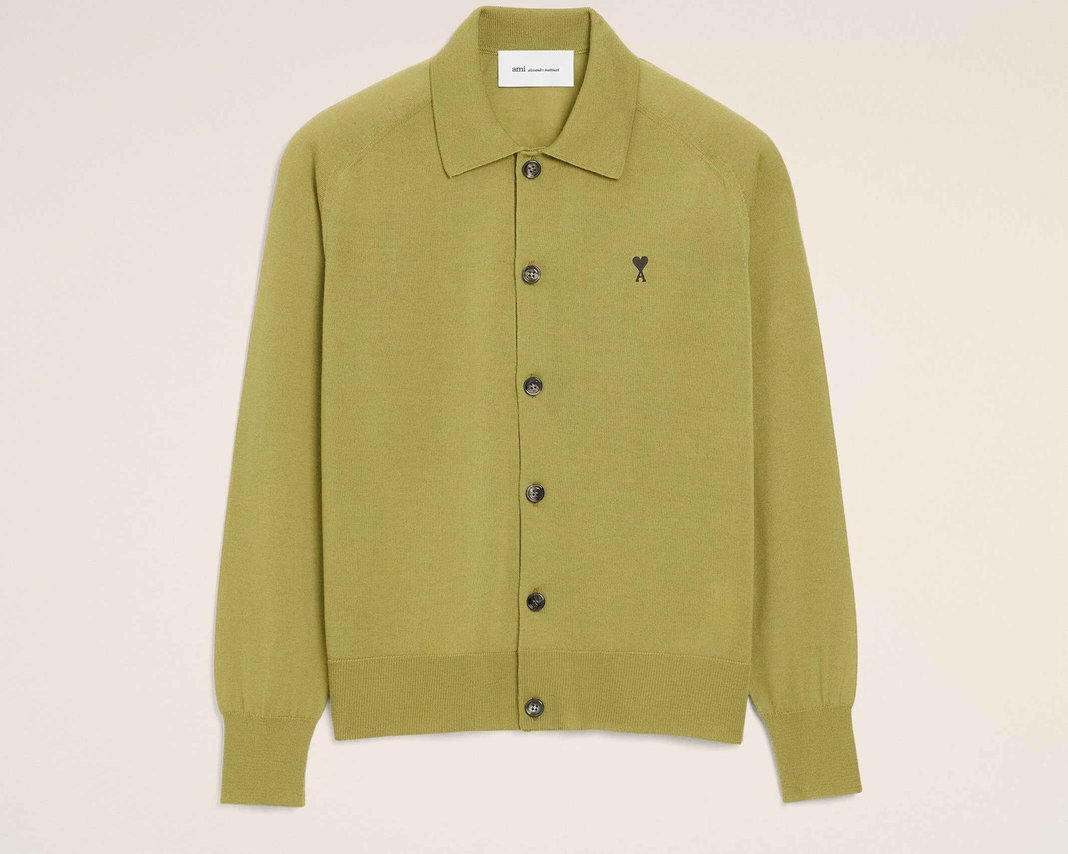 Cardigan Vert Col Chemise Ami De Coeur en Laine