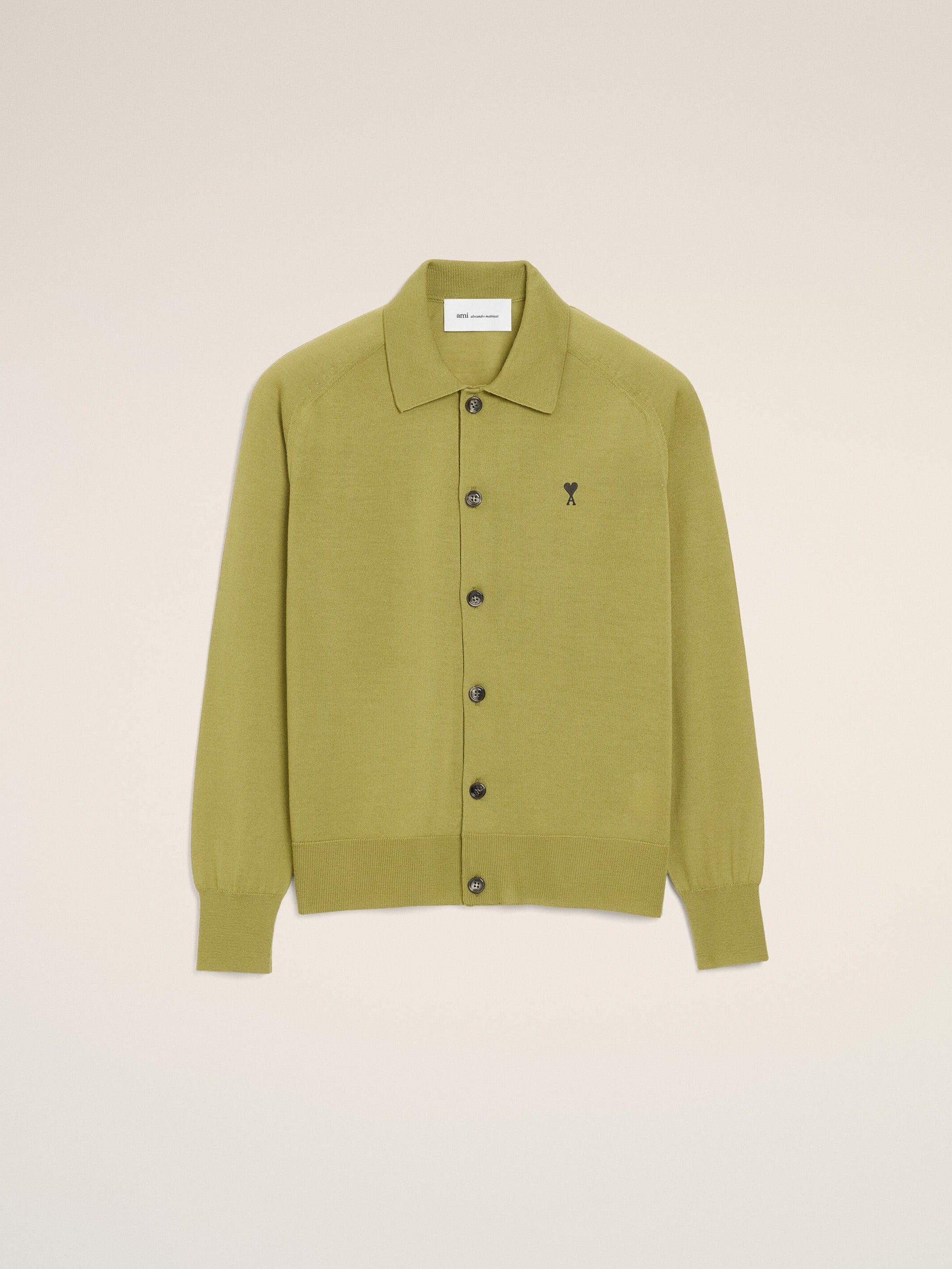 Cardigan Vert Col Chemise Ami De Coeur en Laine