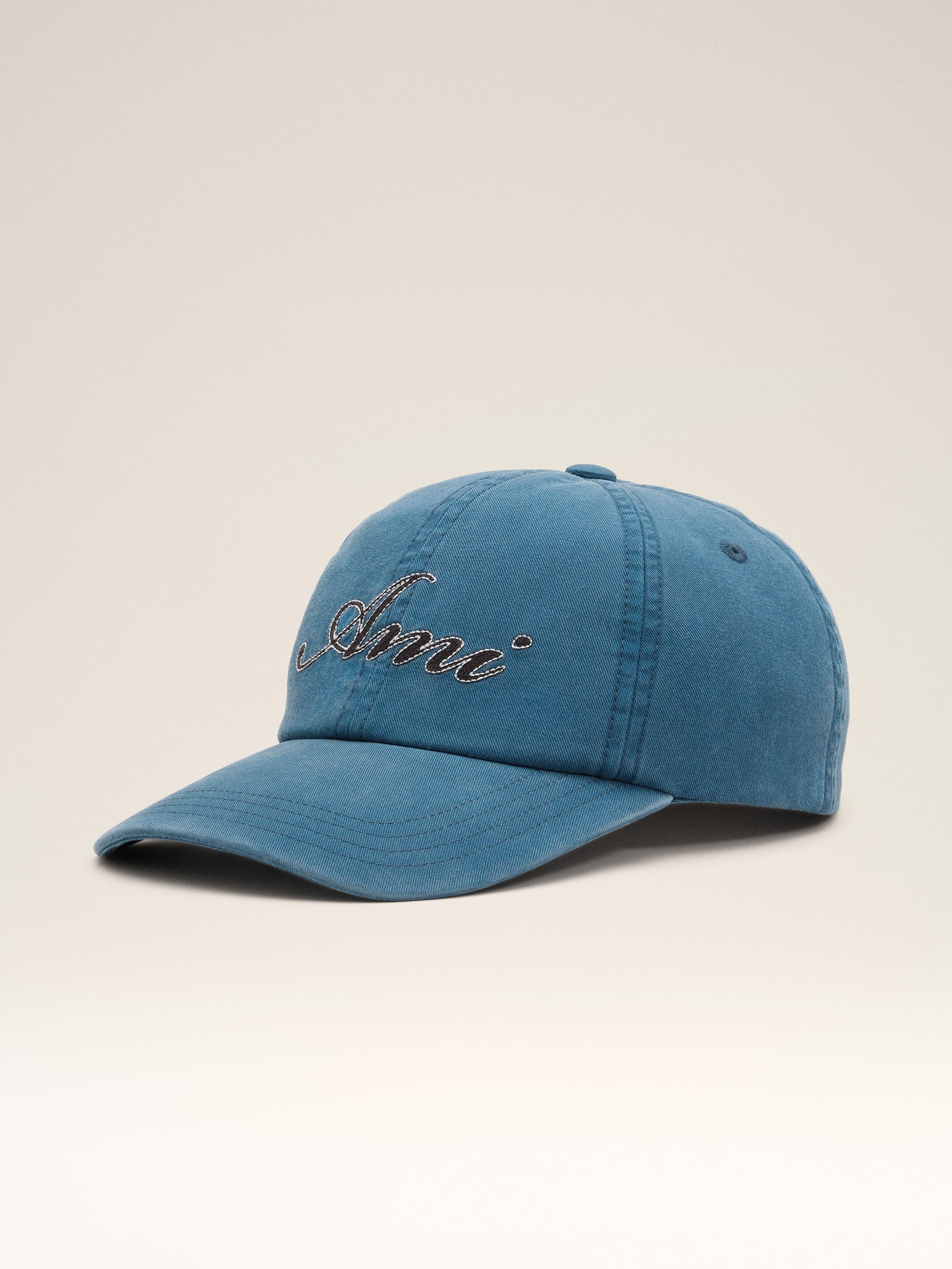 Casquette bleue en coton broderie Ami Paris
