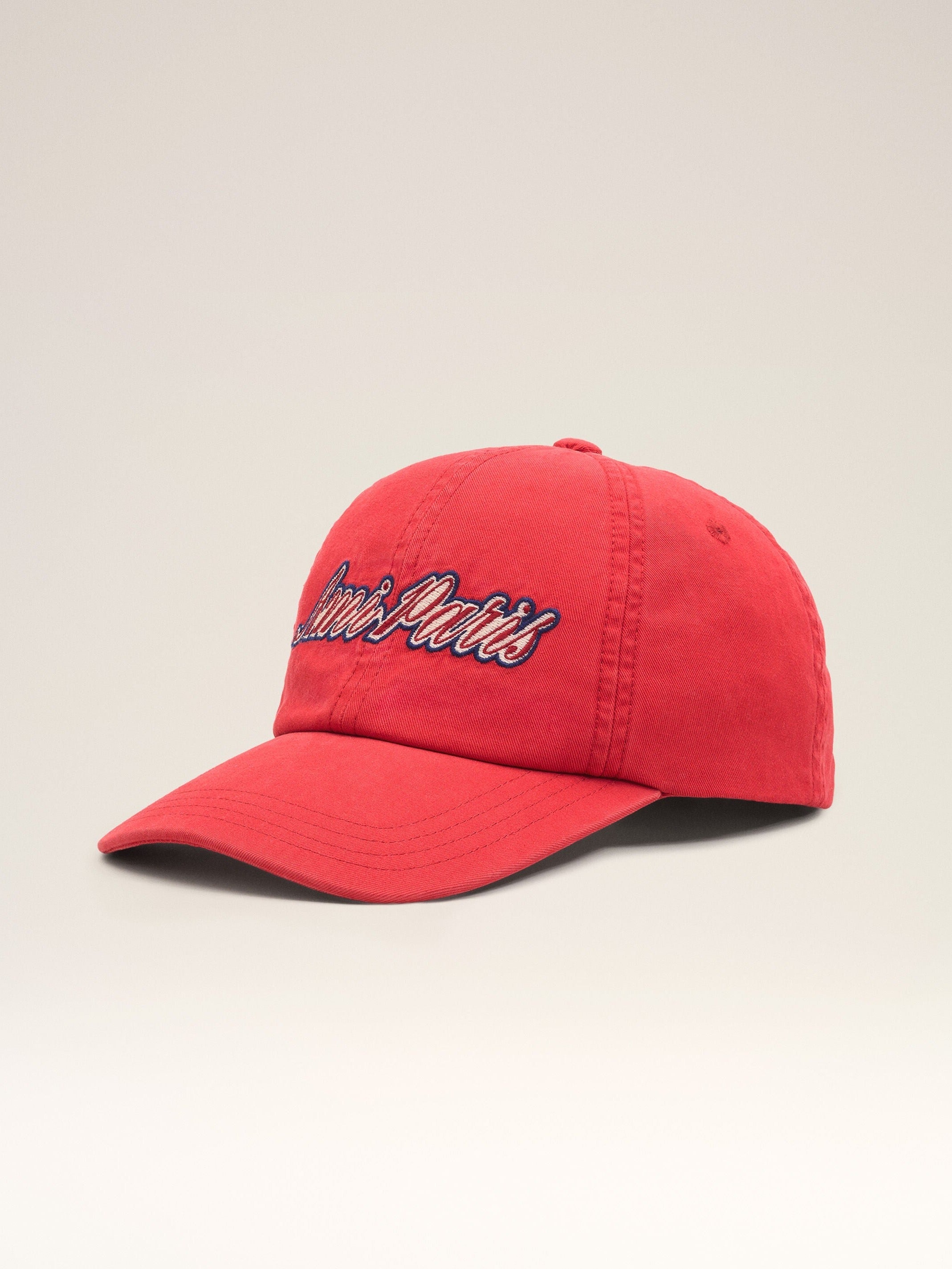 Casquette rouge en coton broderie Ami Paris