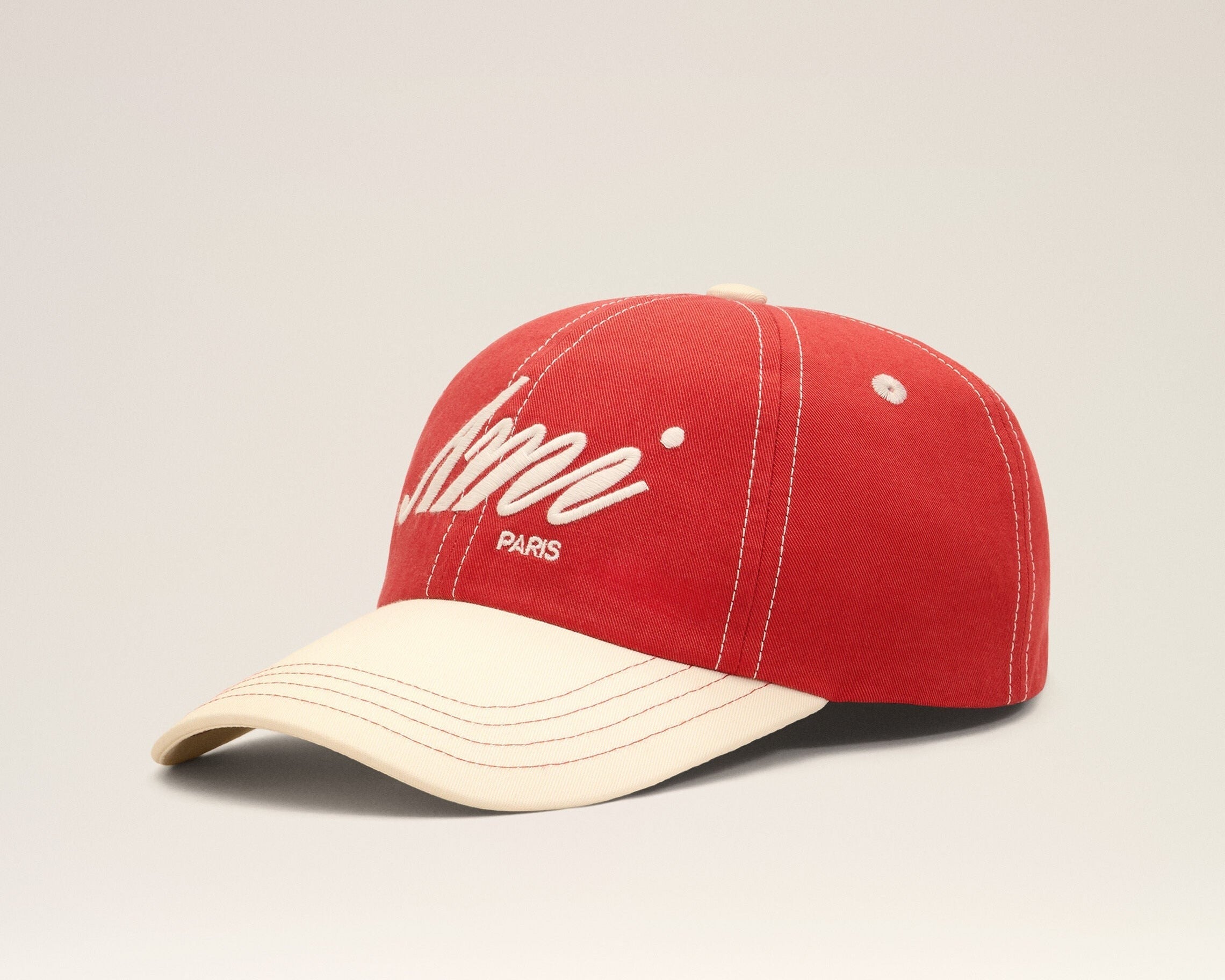 Casquette rouge et blanche en coton broderie Ami Paris