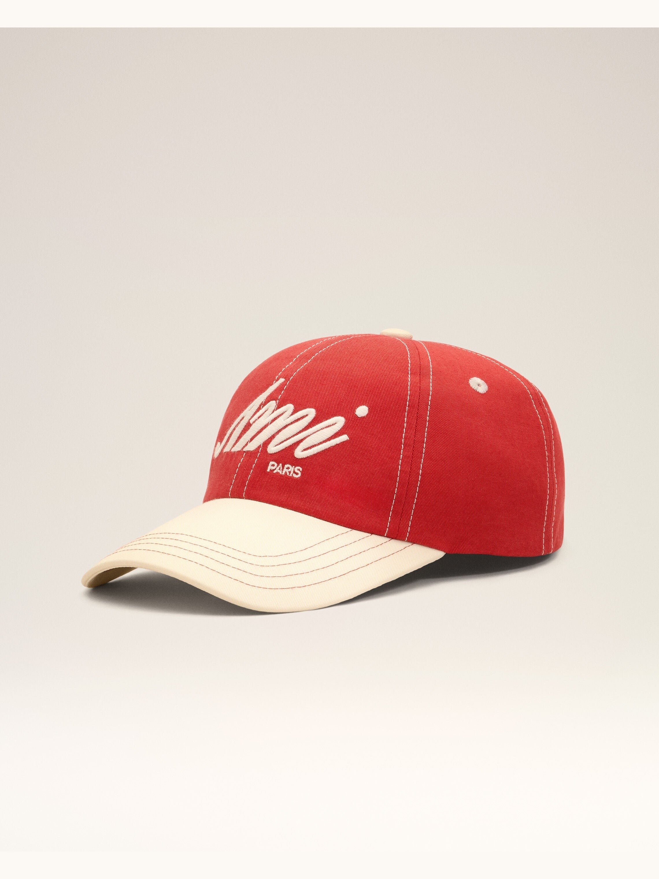 Casquette rouge et blanche en coton broderie Ami Paris