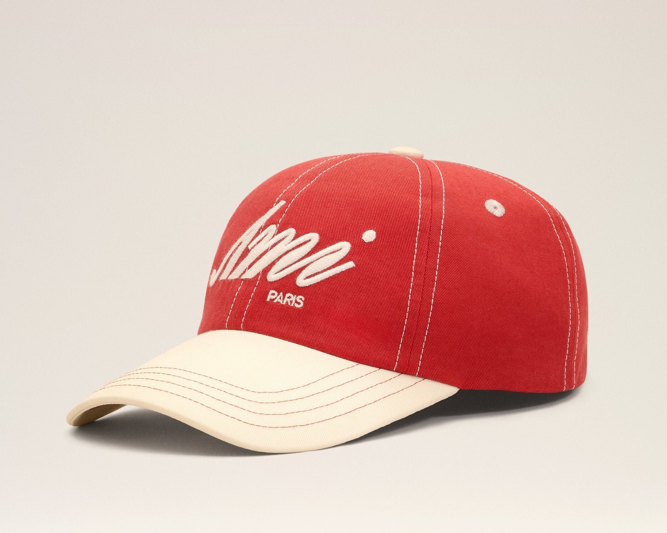 Casquette rouge et blanche en coton broderie Ami Paris