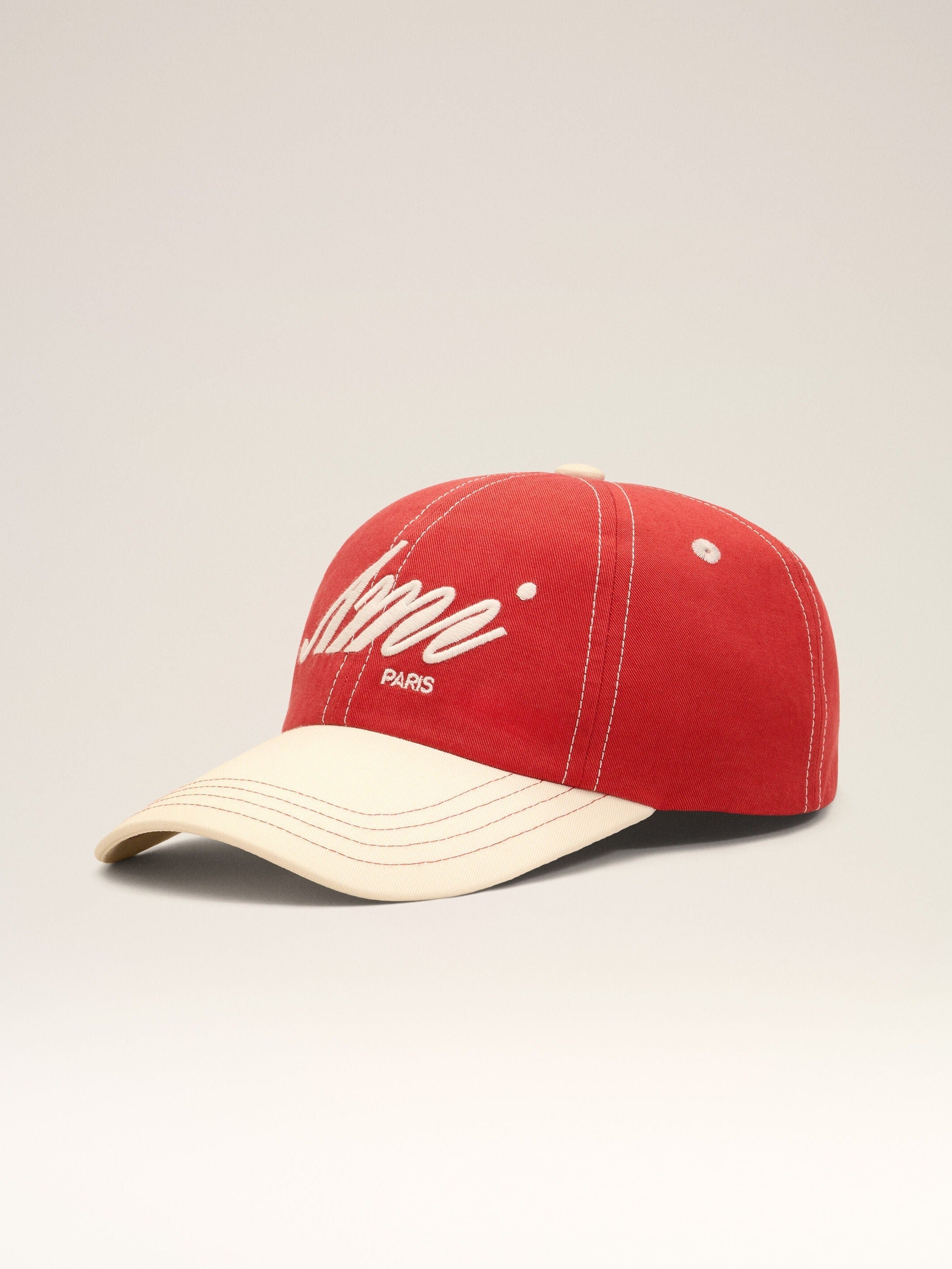 Casquette rouge et blanche en coton broderie Ami Paris