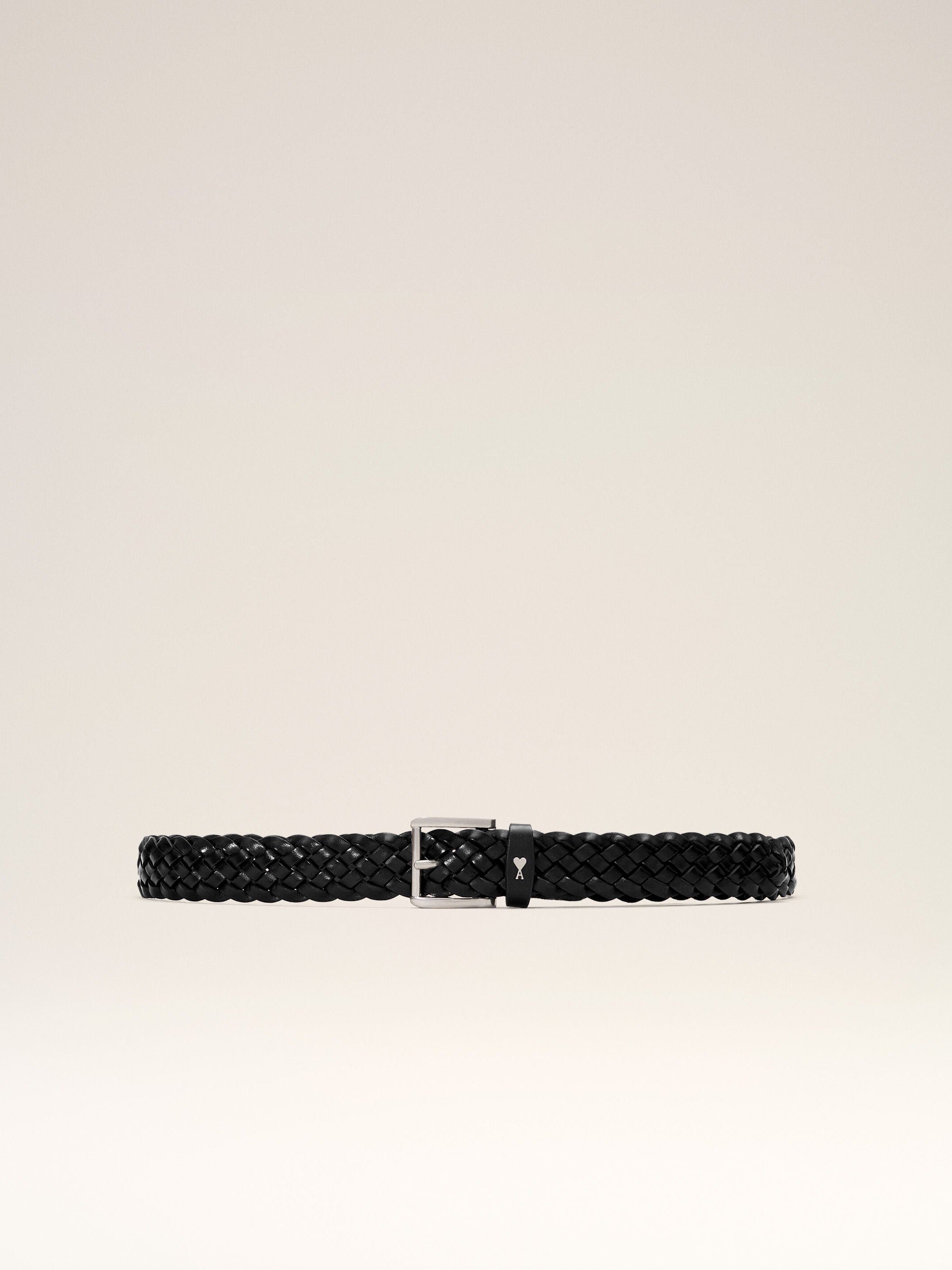 Ceinture Paris Paris noire tressée 30mm en cuir de veau