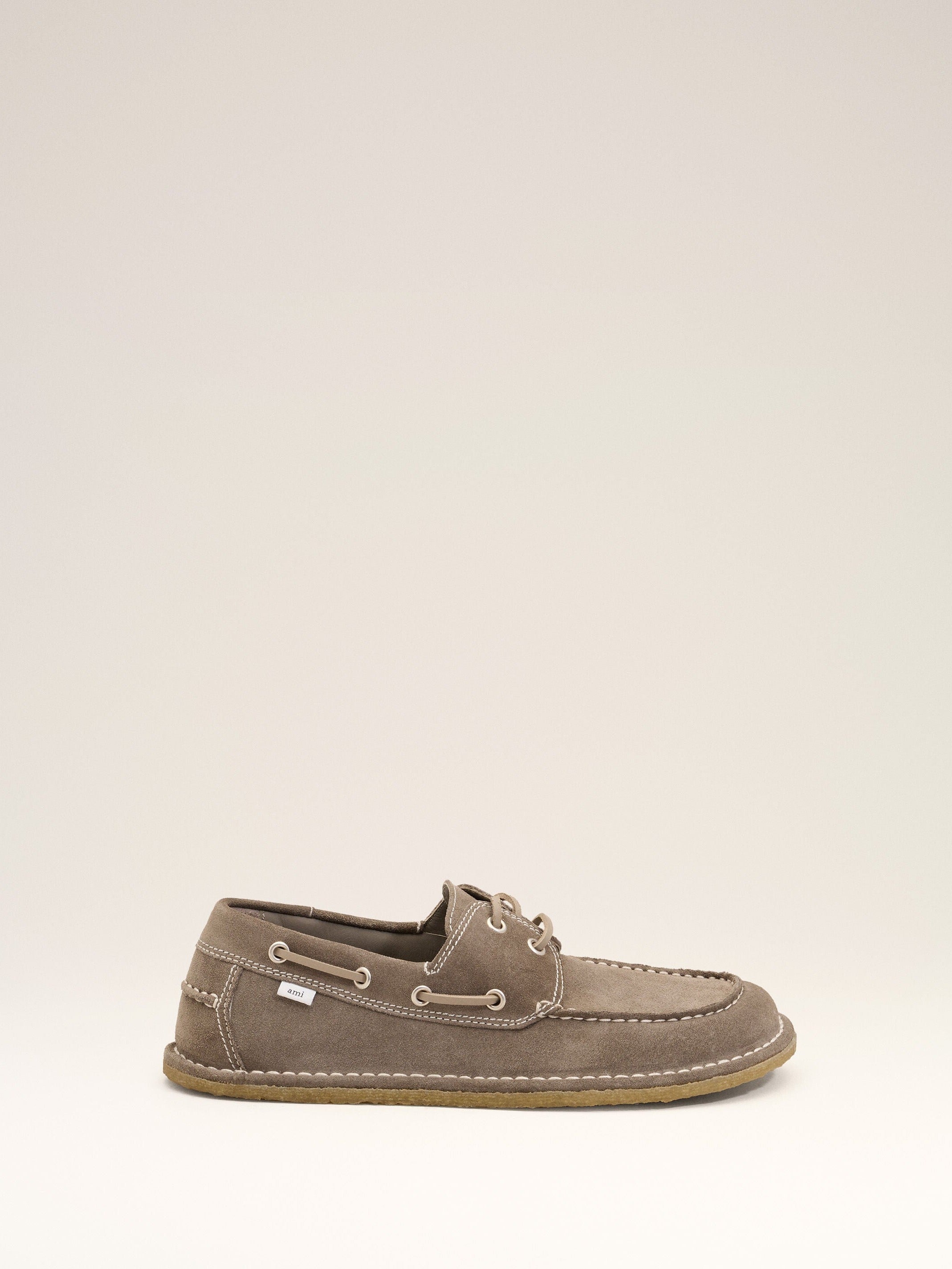 Chaussures Bateau Grises en Cuir De Veau