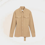 Chemise beige cintrée en laine manches ballon