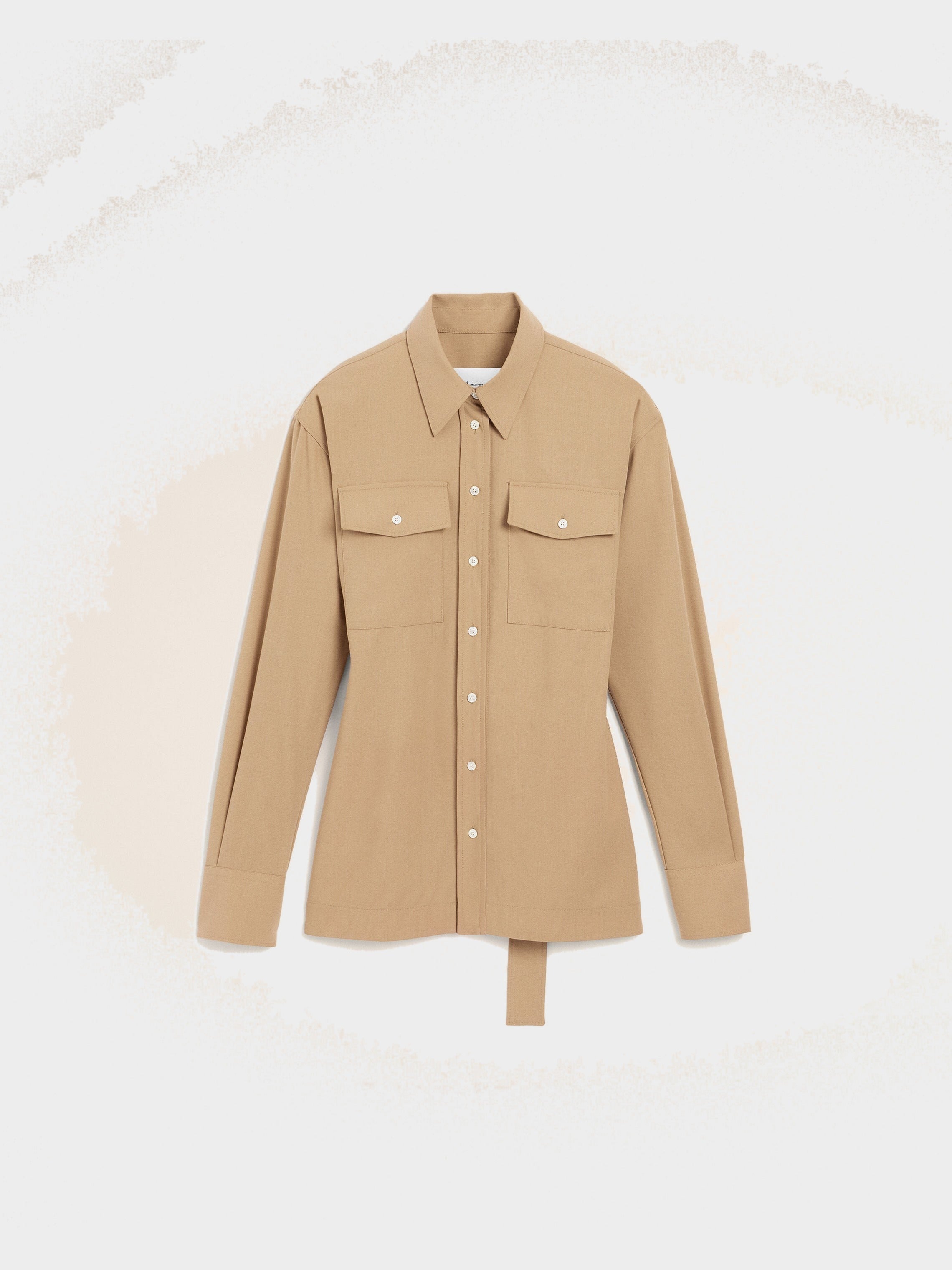 Chemise beige cintrée en laine manches ballon