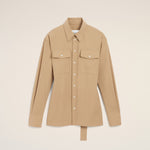 Chemise beige cintrée en laine manches ballon