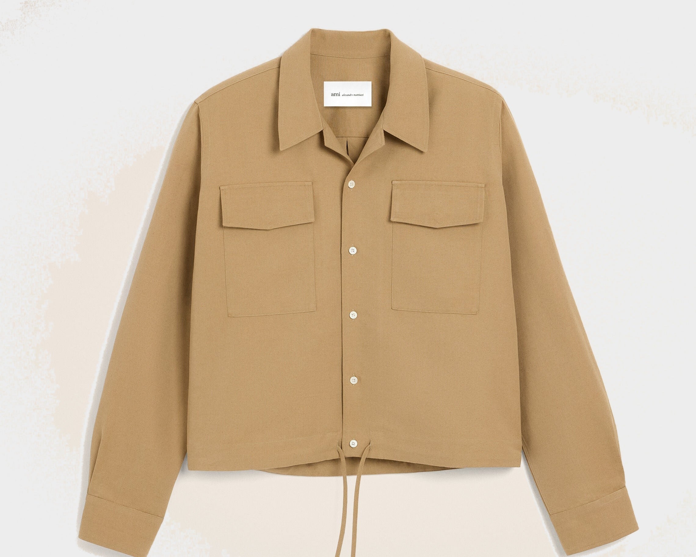 Chemise beige en coton et lin