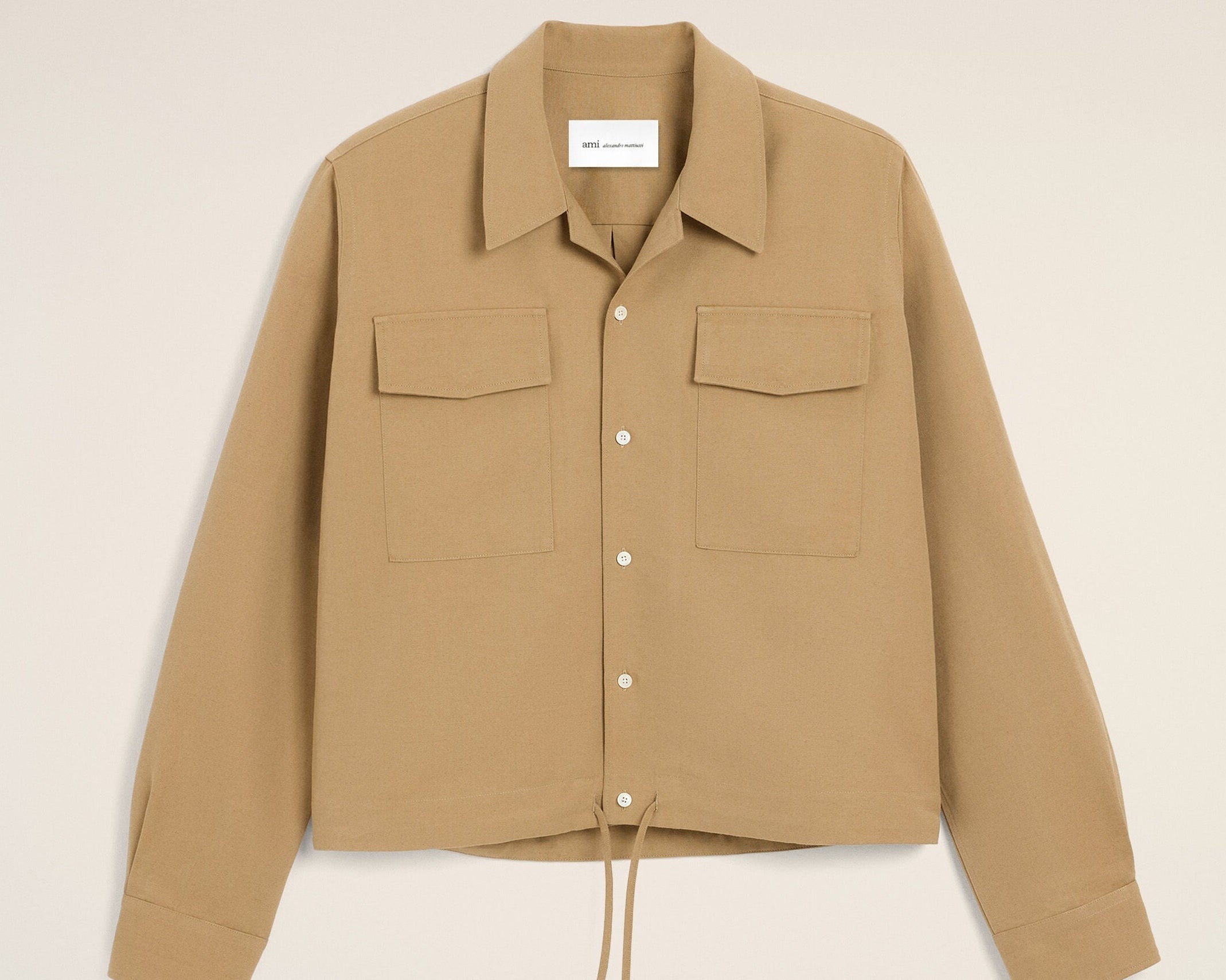 Chemise beige en coton et lin