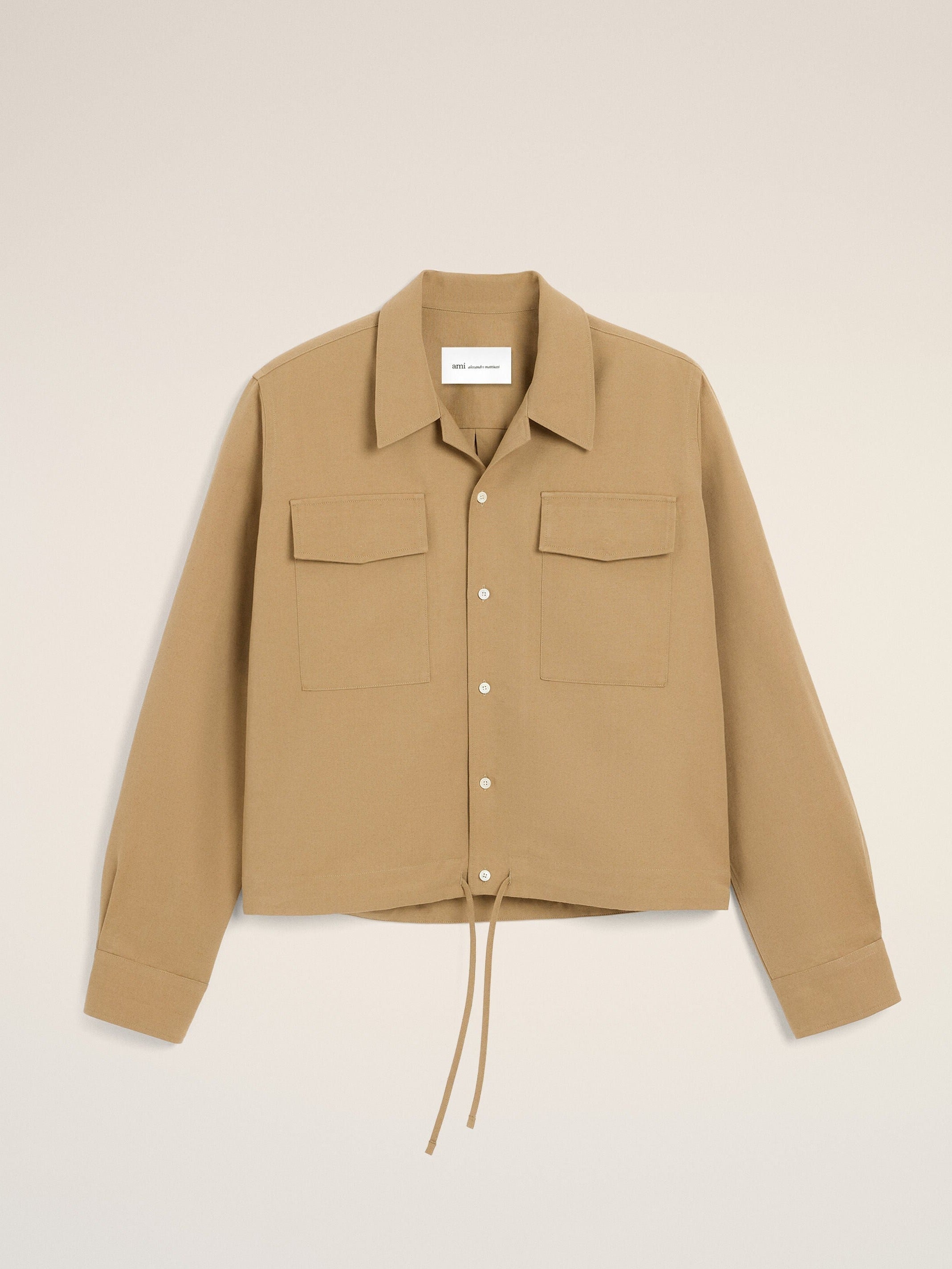 Chemise beige en coton et lin
