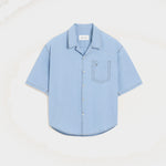 Chemise boxy bleue en coton manches courtes Ami de Coeur embossé
