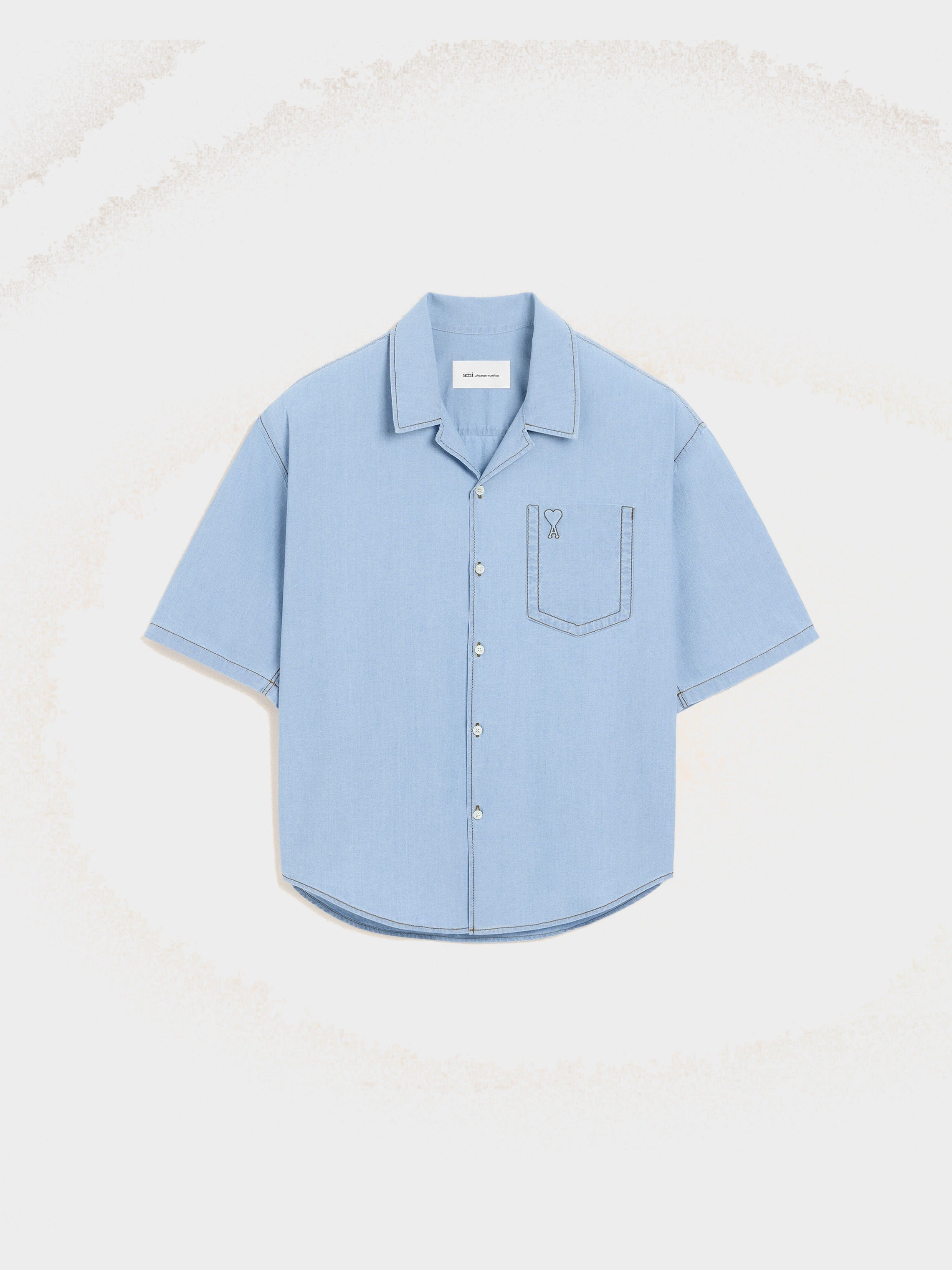 Chemise boxy bleue en coton manches courtes Ami de Coeur embossé