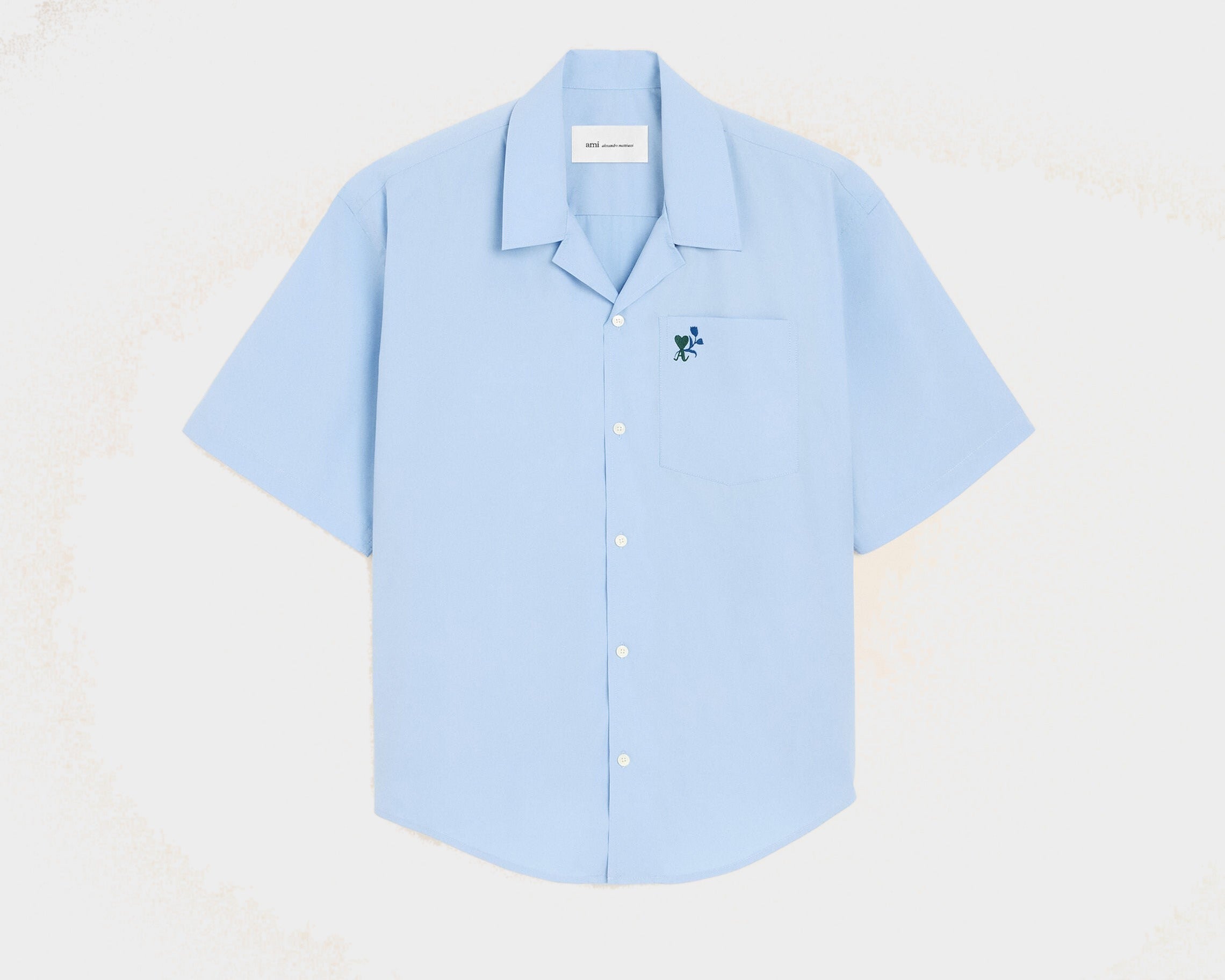 Chemise boxy bleue en coton manches courtes Ami de Coeur tulipe
