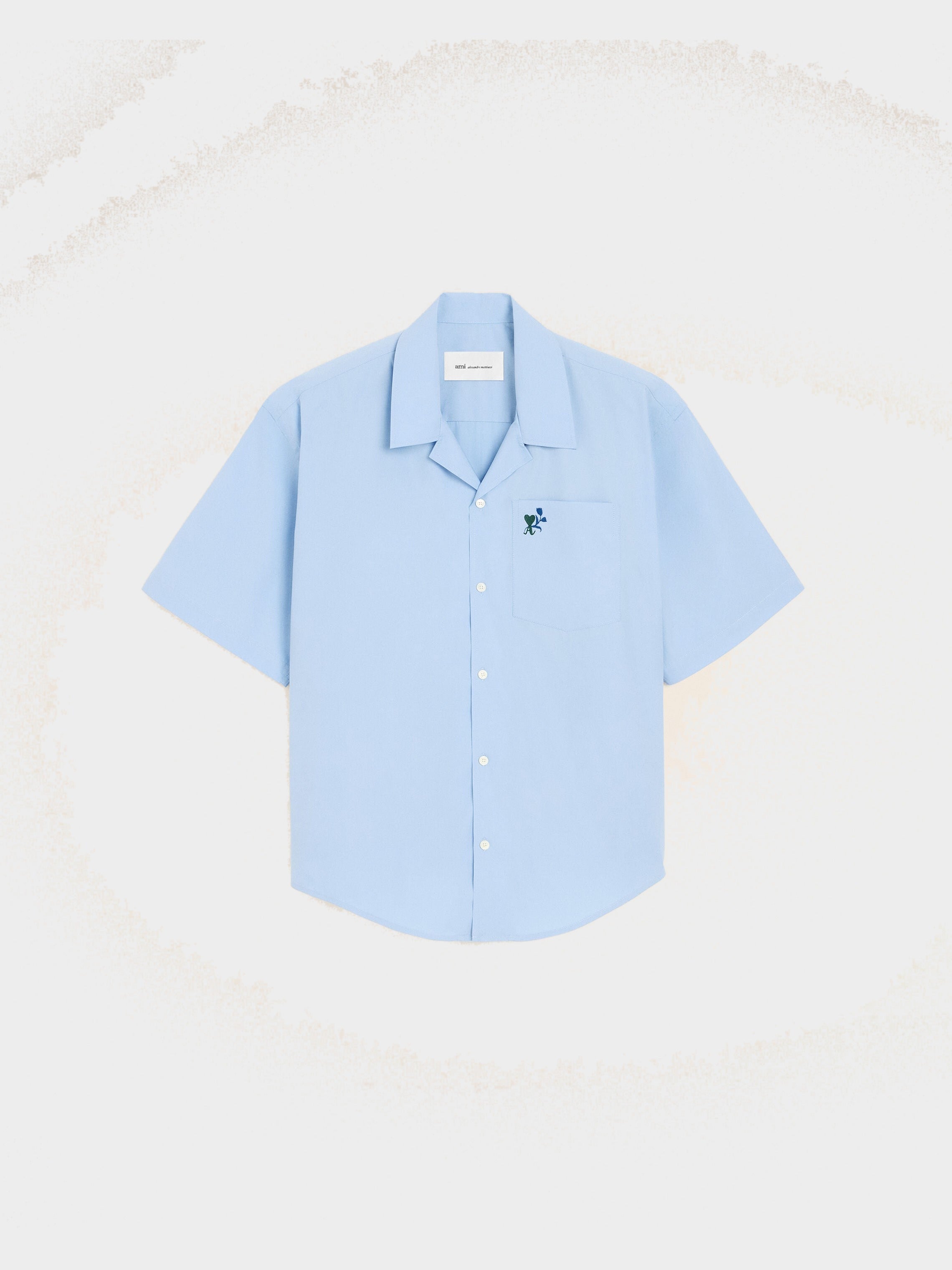 Chemise boxy bleue en coton manches courtes Ami de Coeur tulipe