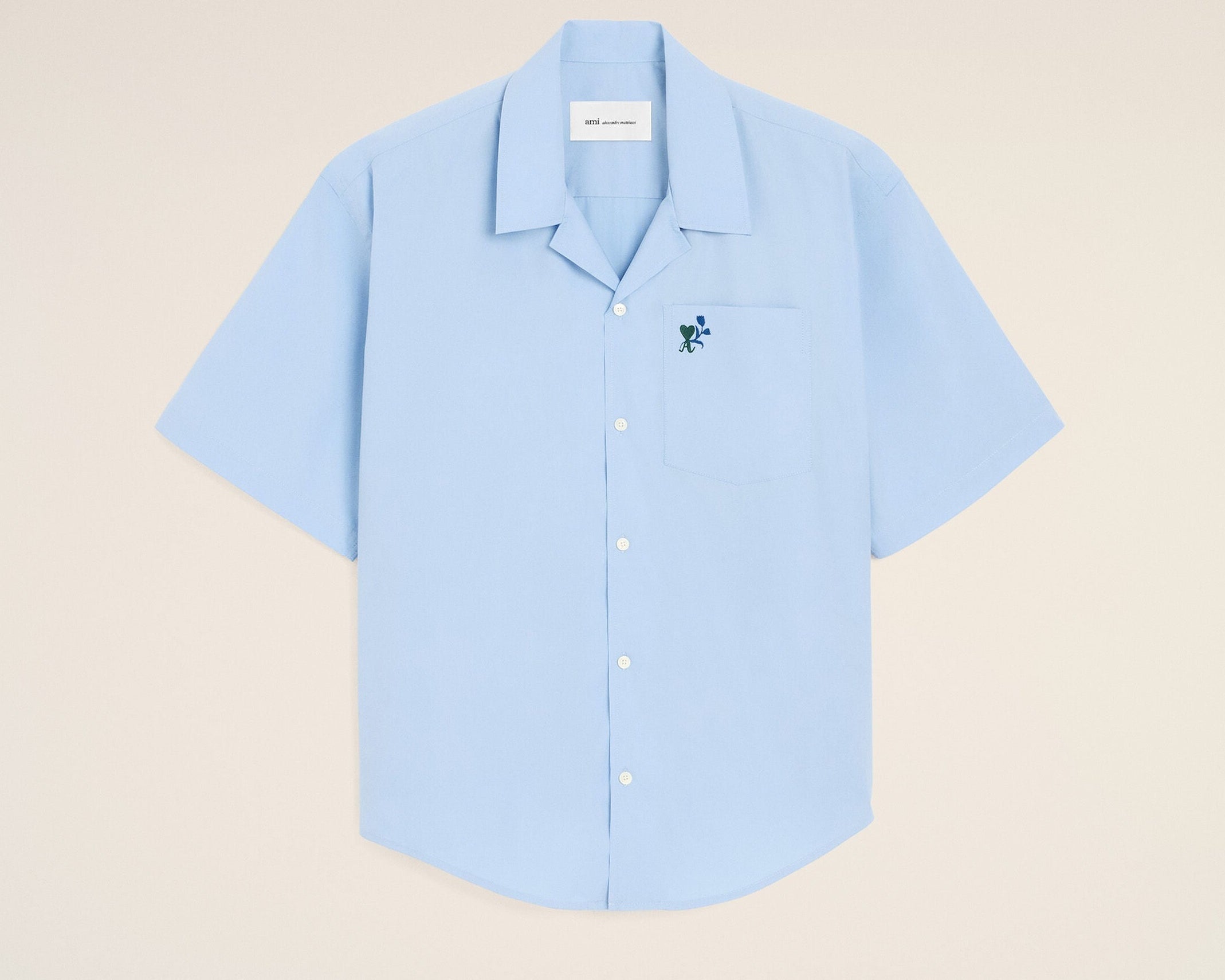 Chemise boxy bleue en coton manches courtes Ami de Coeur tulipe
