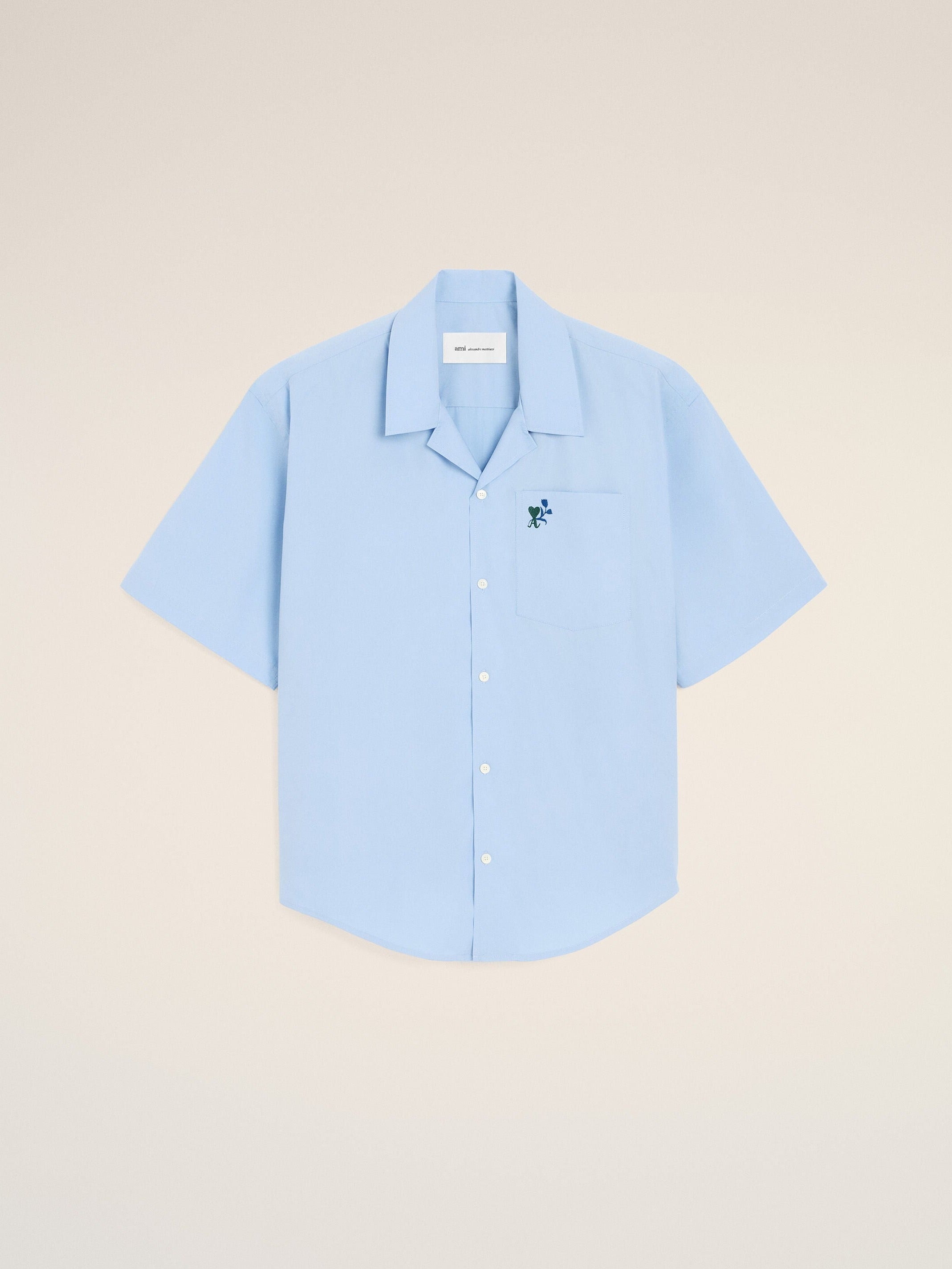 Chemise boxy bleue en coton manches courtes Ami de Coeur tulipe