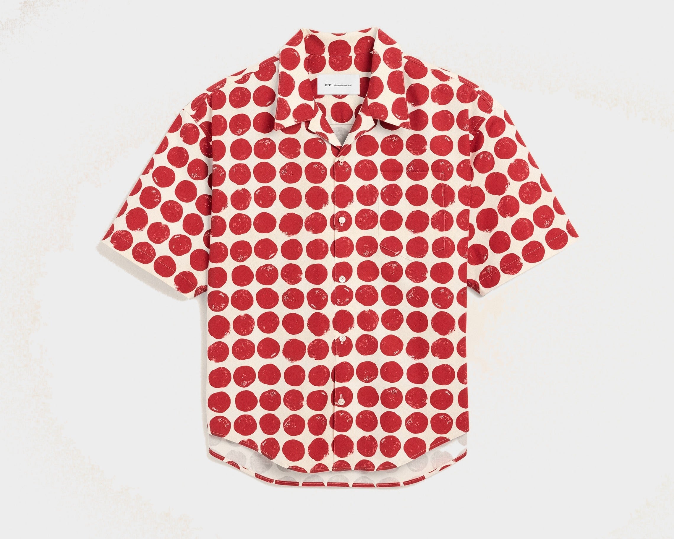 Chemise boxy rouge à pois en coton manches courtes