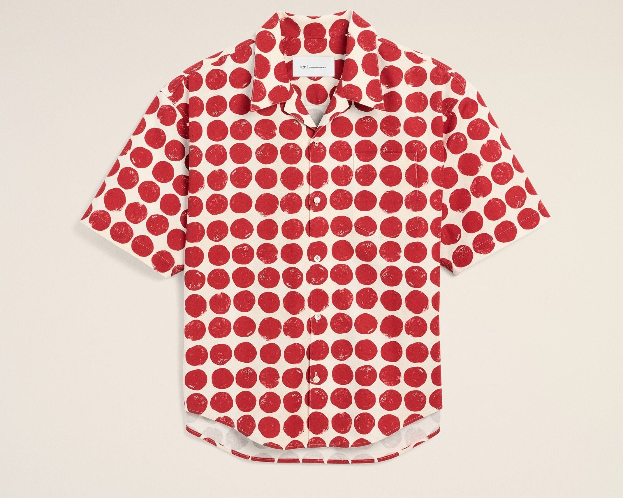 Chemise boxy rouge à pois en coton manches courtes