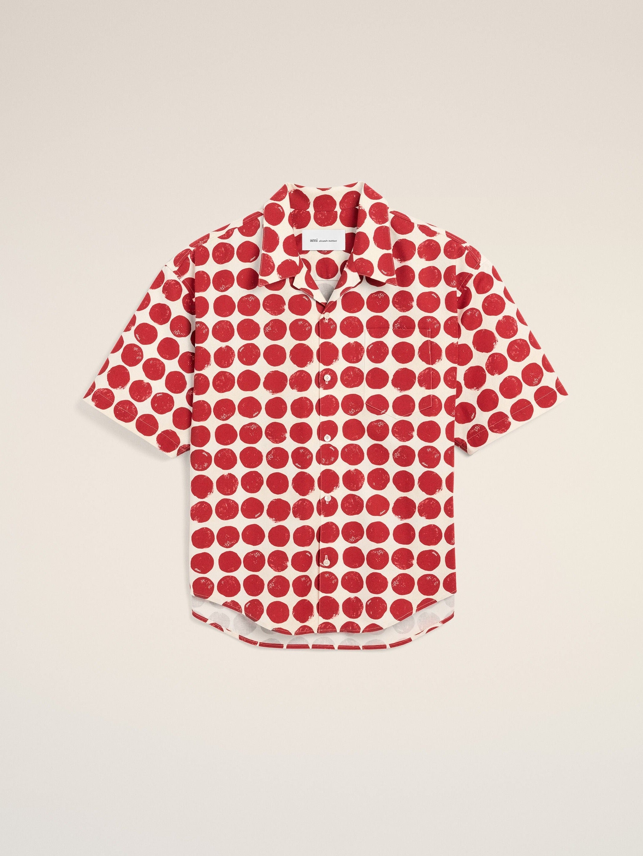 Chemise boxy rouge à pois en coton manches courtes