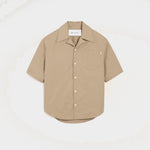 Chemise Large Beige Manches Courtes Col Requin en Coton