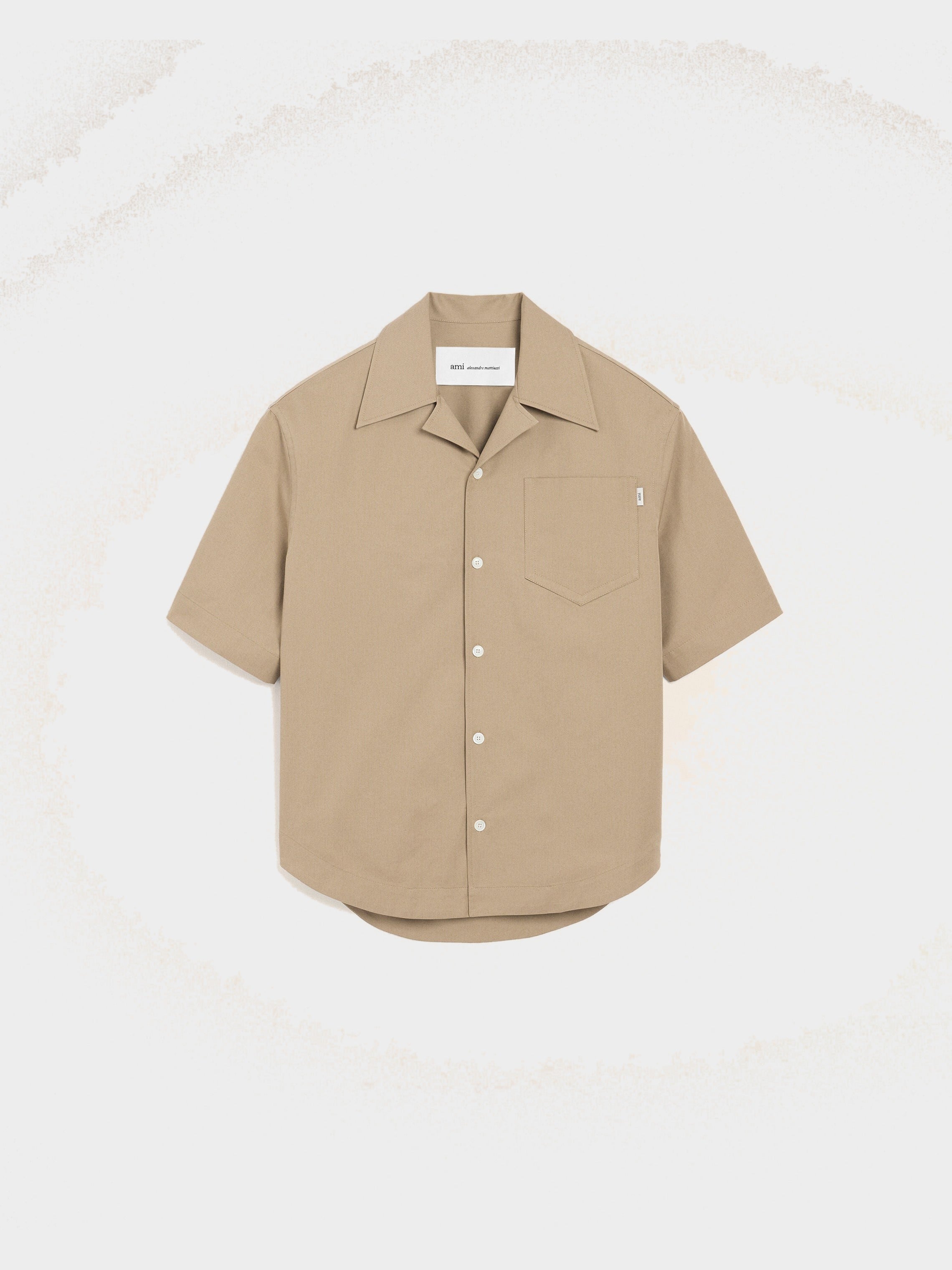 Chemise Large Beige Manches Courtes Col Requin en Coton