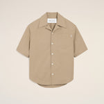 Chemise Large Beige Manches Courtes Col Requin en Coton