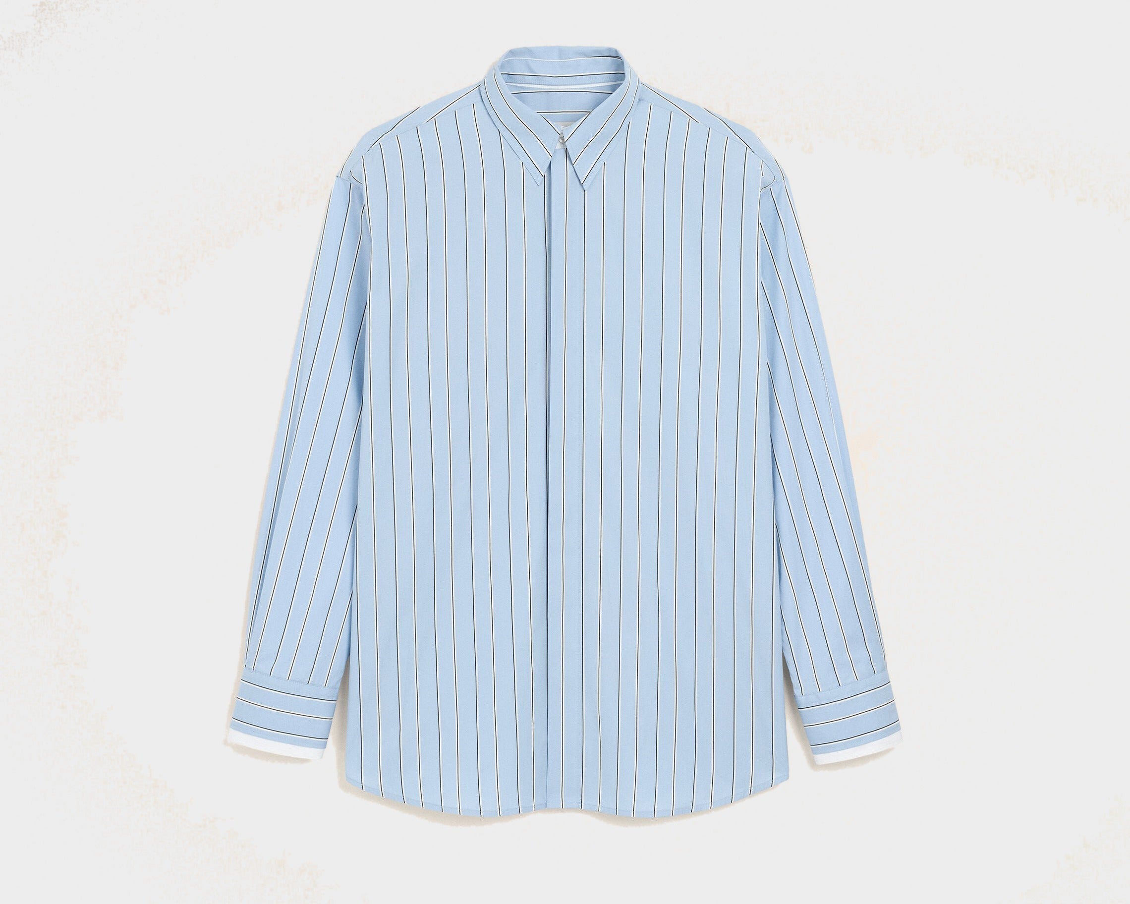 Chemise large rayée bleue en coton col amovible