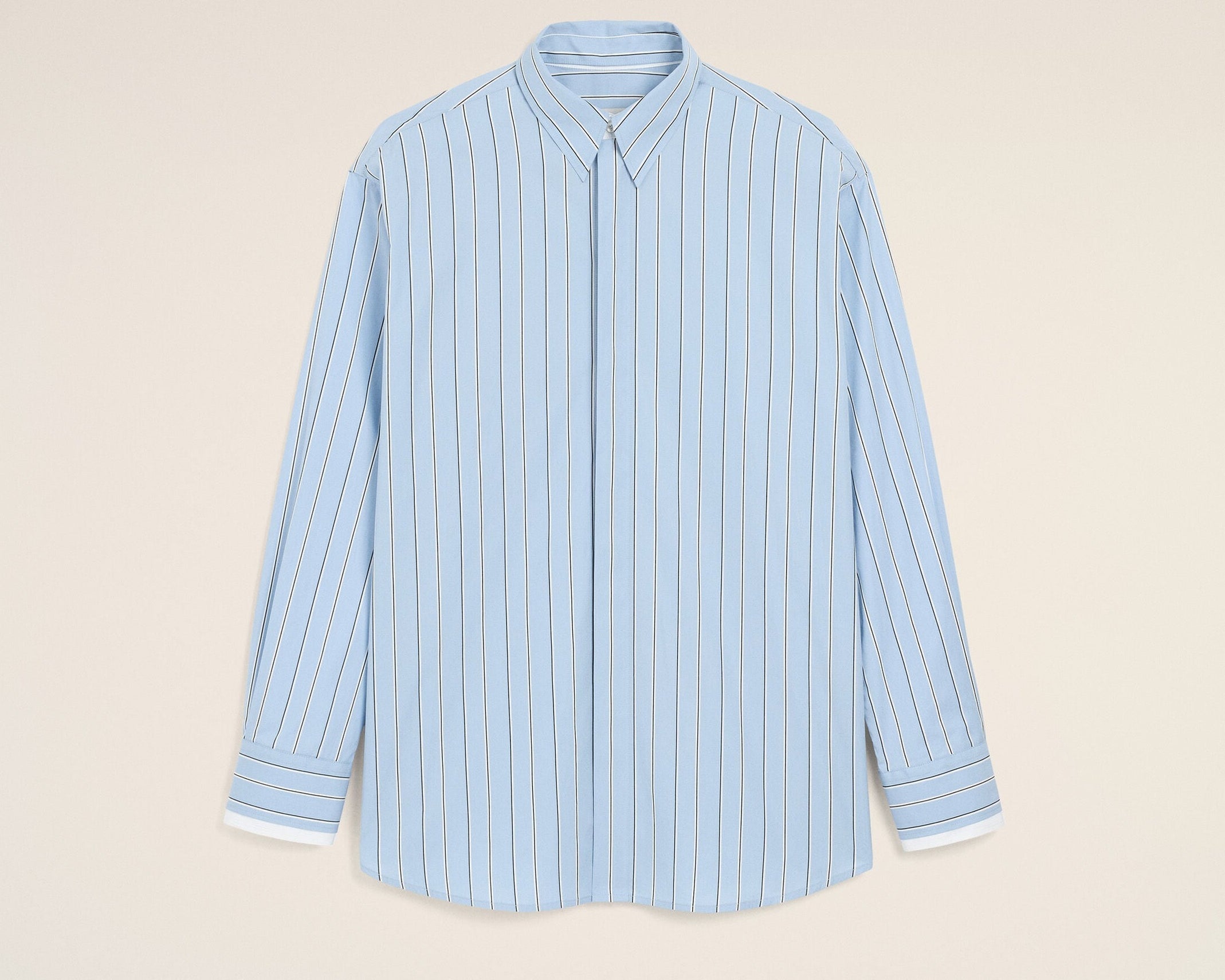 Chemise large rayée bleue en coton col amovible