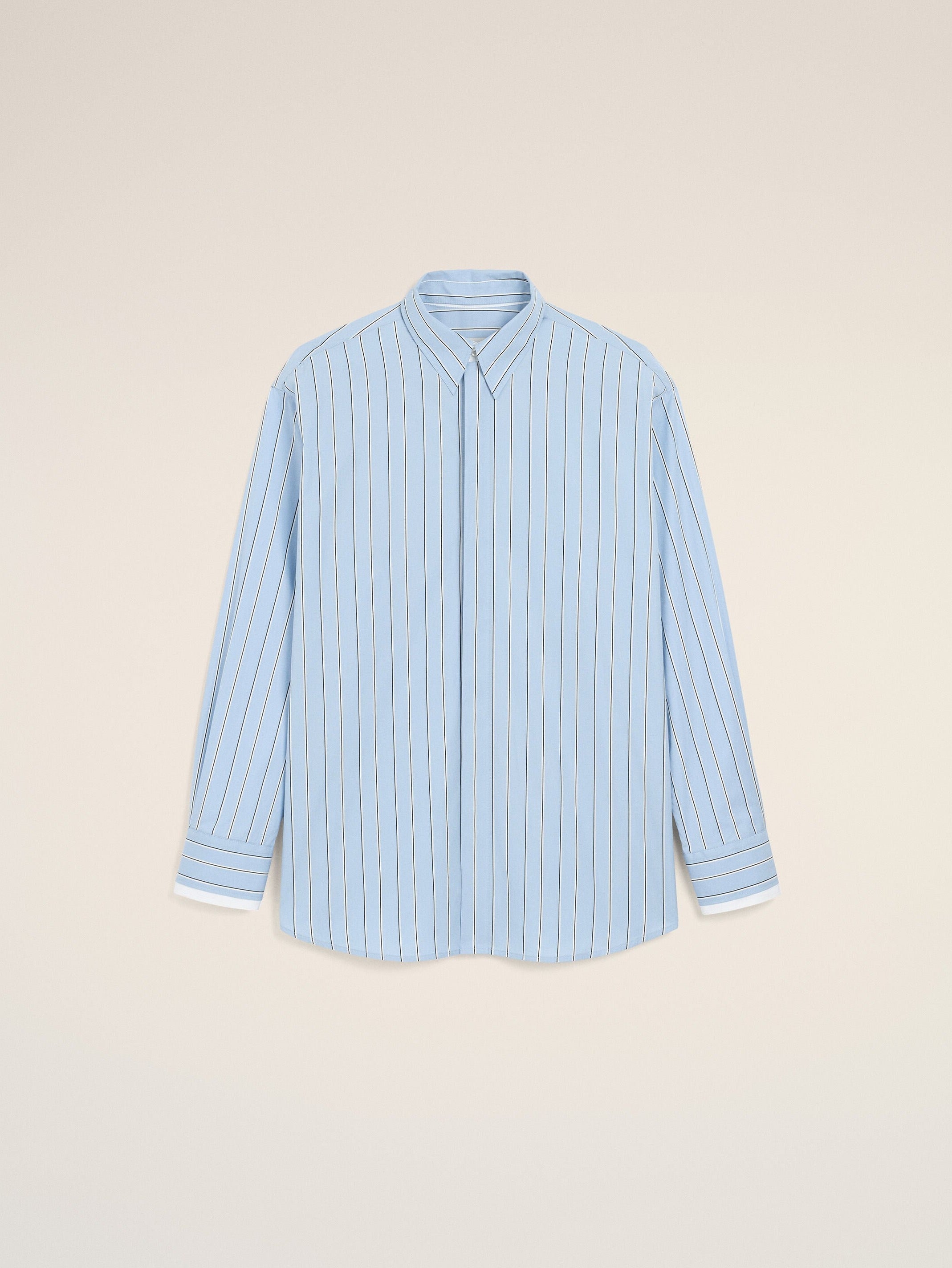 Chemise large rayée bleue en coton col amovible