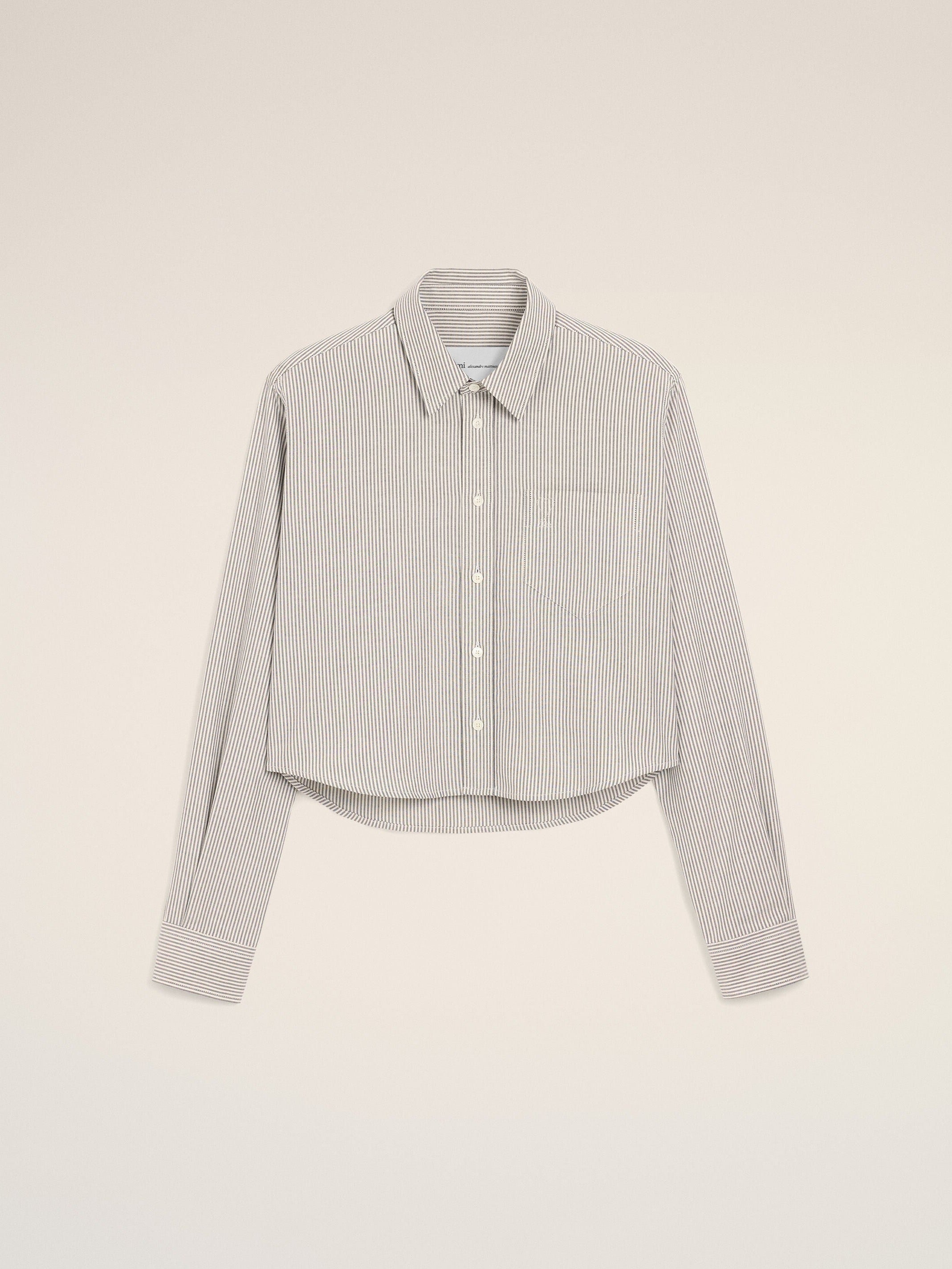 Chemise rayée noire courte en coton Ami de Coeur embossé