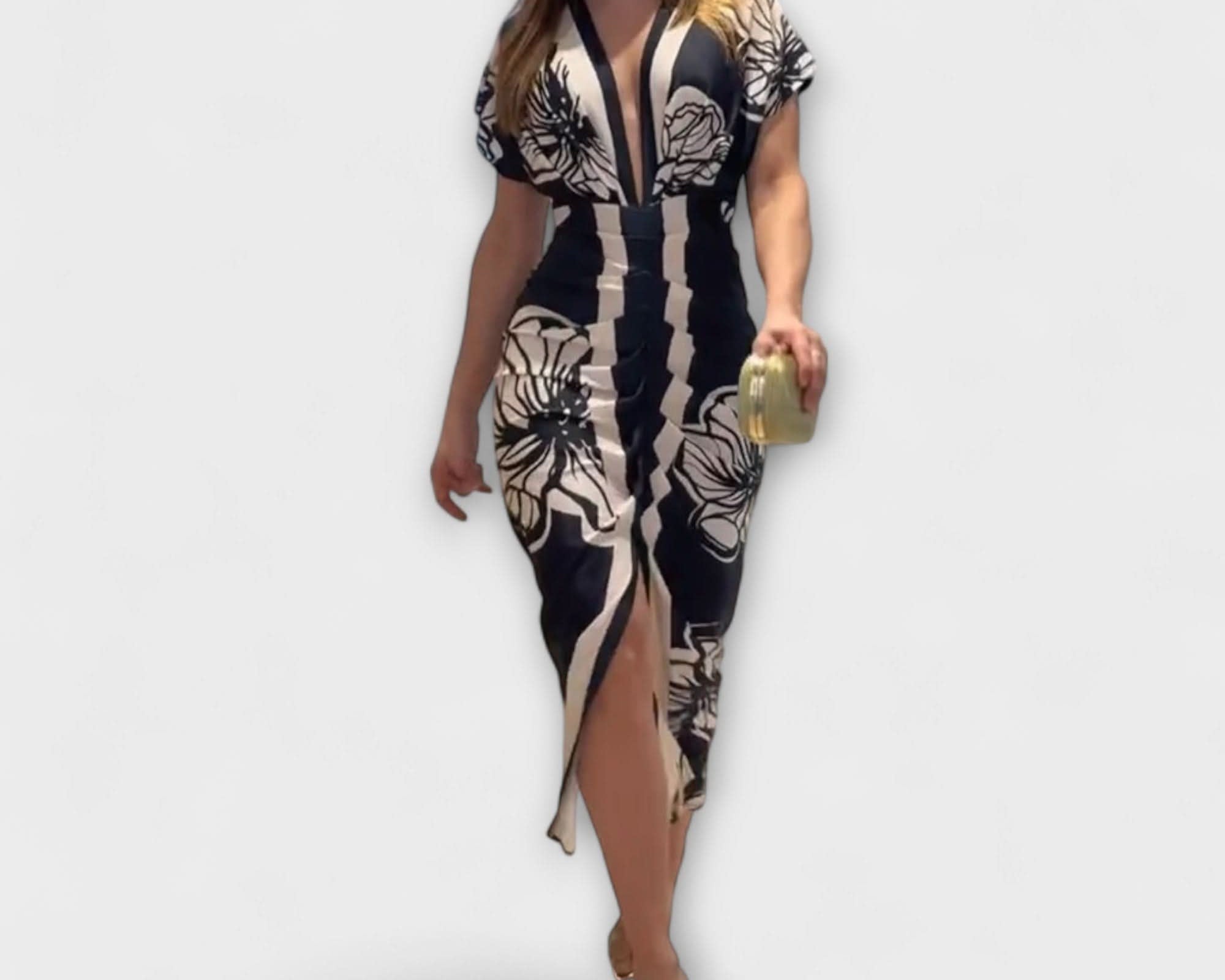 Cleo - Unique midi dress with dolman sleeves and Brazilian print