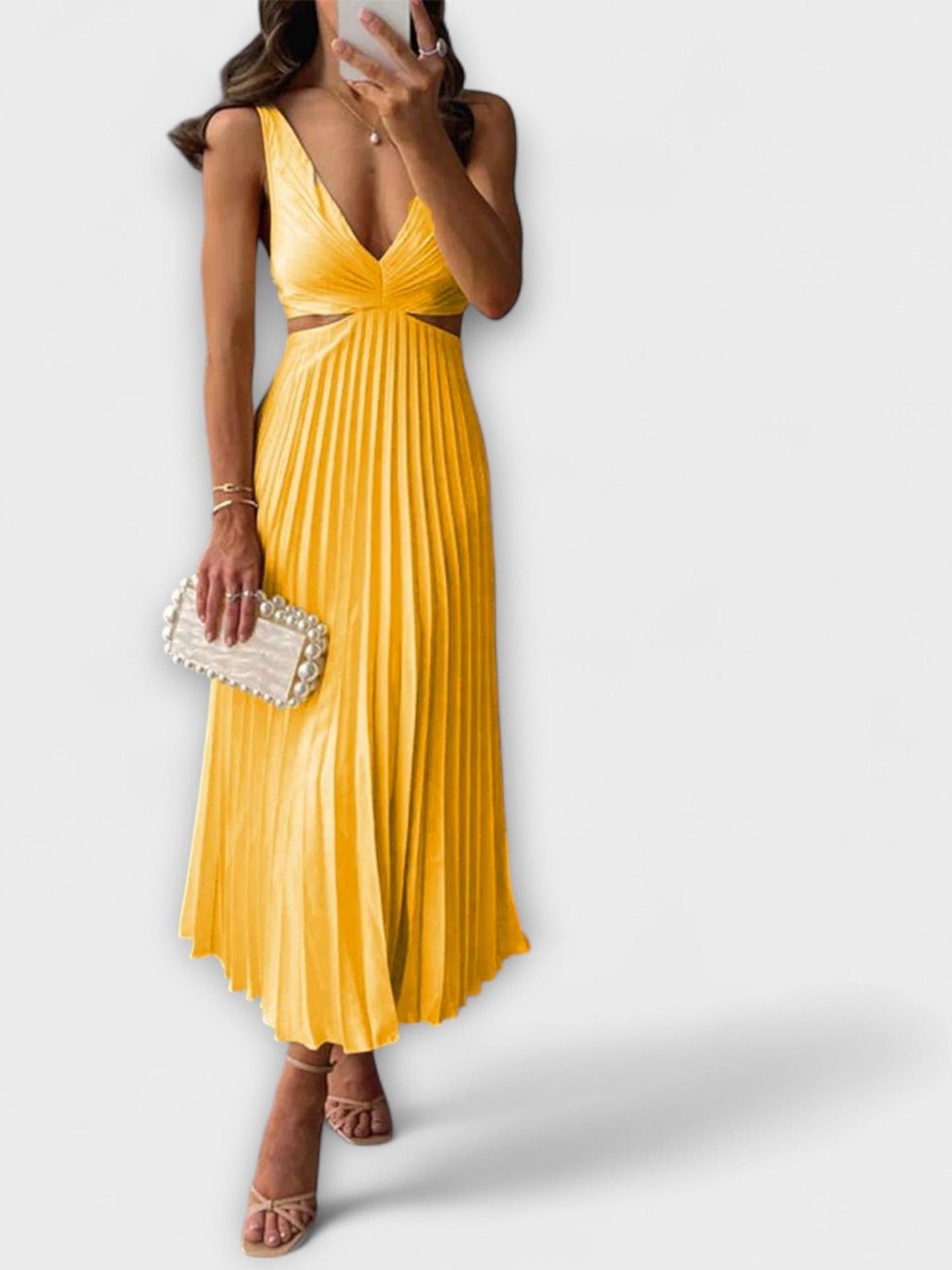 Elegantní midi večerní šaty s plisováním