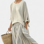 Eva Elegantní Komplet Oversize Halenka-Sukně Lněný
