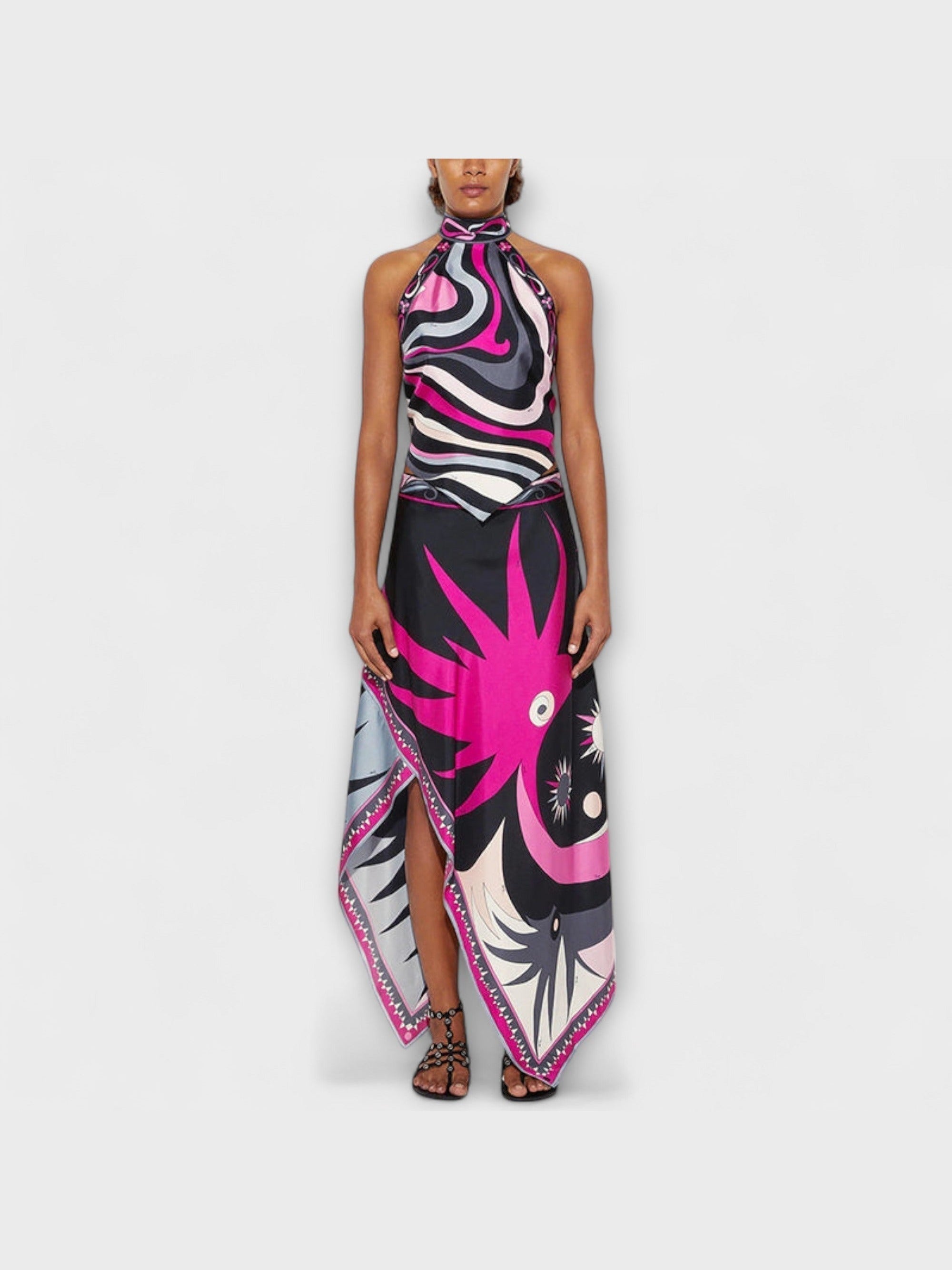Everly - Sada halter topu a asymetrické midi sukně