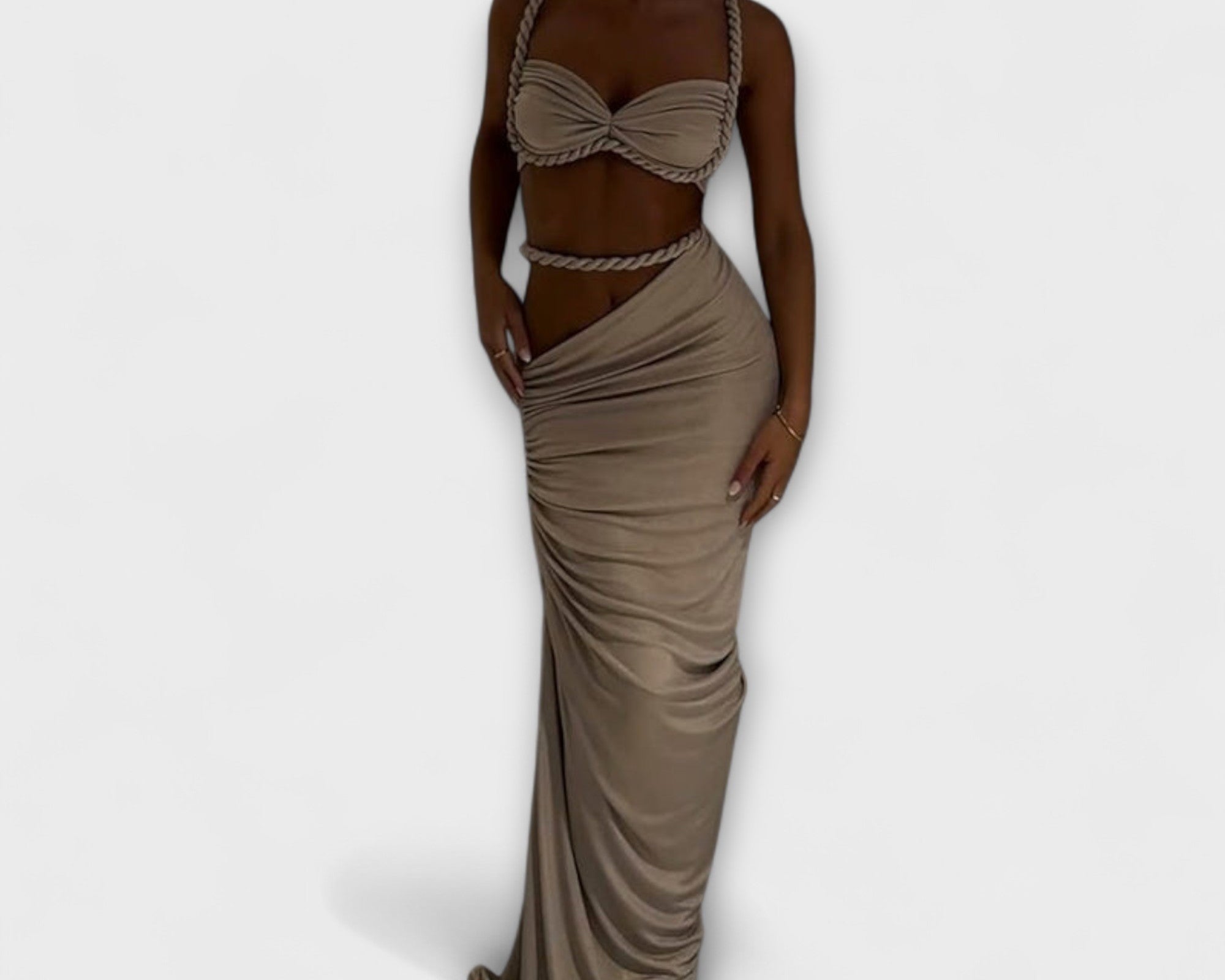 Jane - Stylový gradientový pletený crop top a overskirt duo