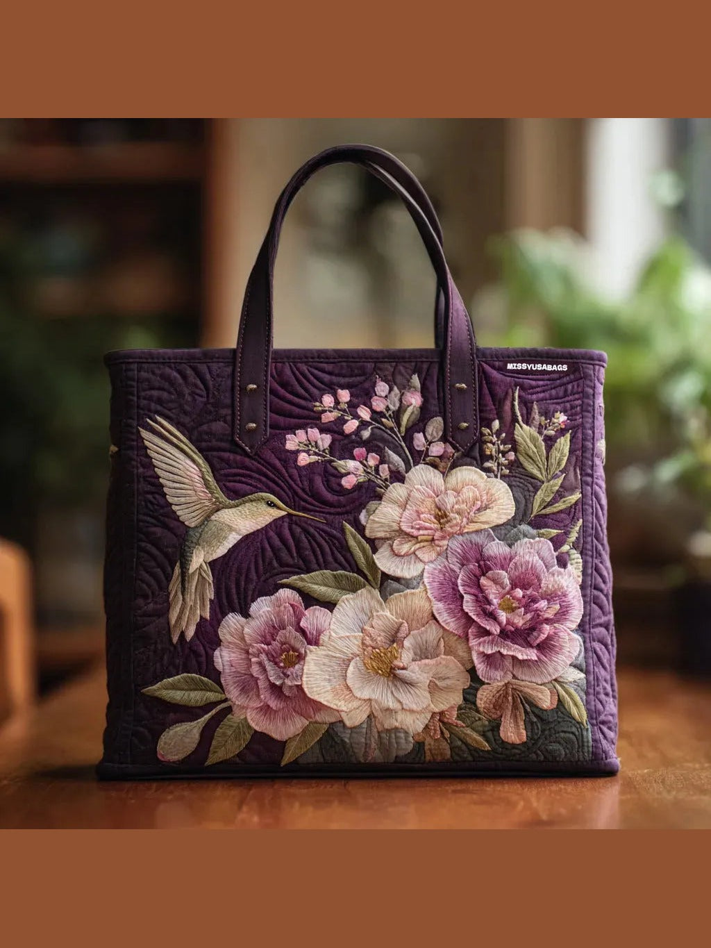 Fialová Měkká taška s kolibříky a orchidejemi
