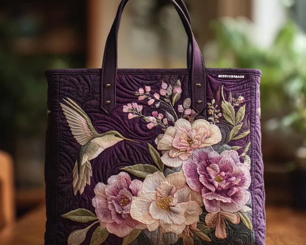 Fialová Měkká taška s kolibříky a orchidejemi